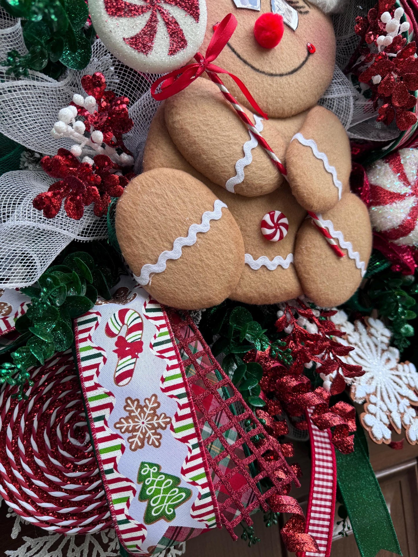 Peppermint Gingerbread Wreath for Front Door Whimsical Christmas Decor for Outdoor Porch or Indoor Office Wall Hanger Holiday Home Decor