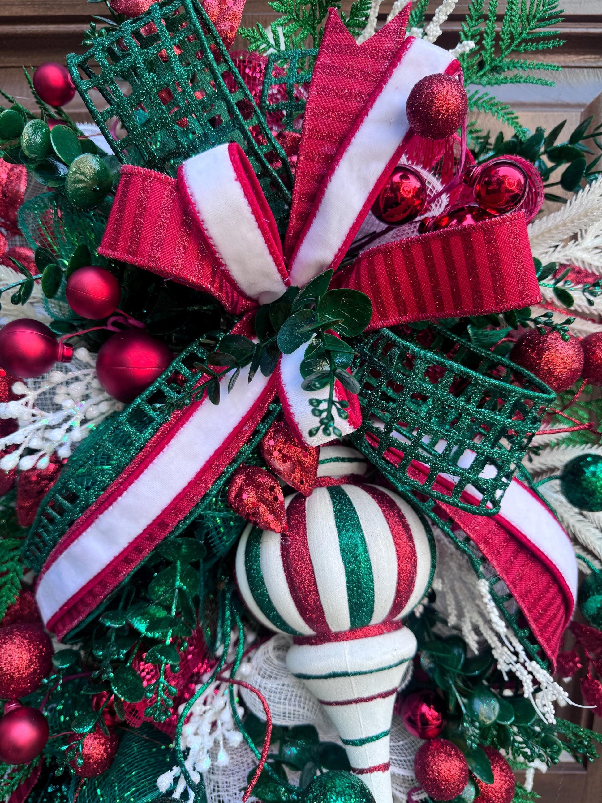 Glam Christmas and Holiday Swag Wreath for Front Door, Traditional Luxury Ornament Home Decor for Porch or Indoor Holiday Wall Hanger
