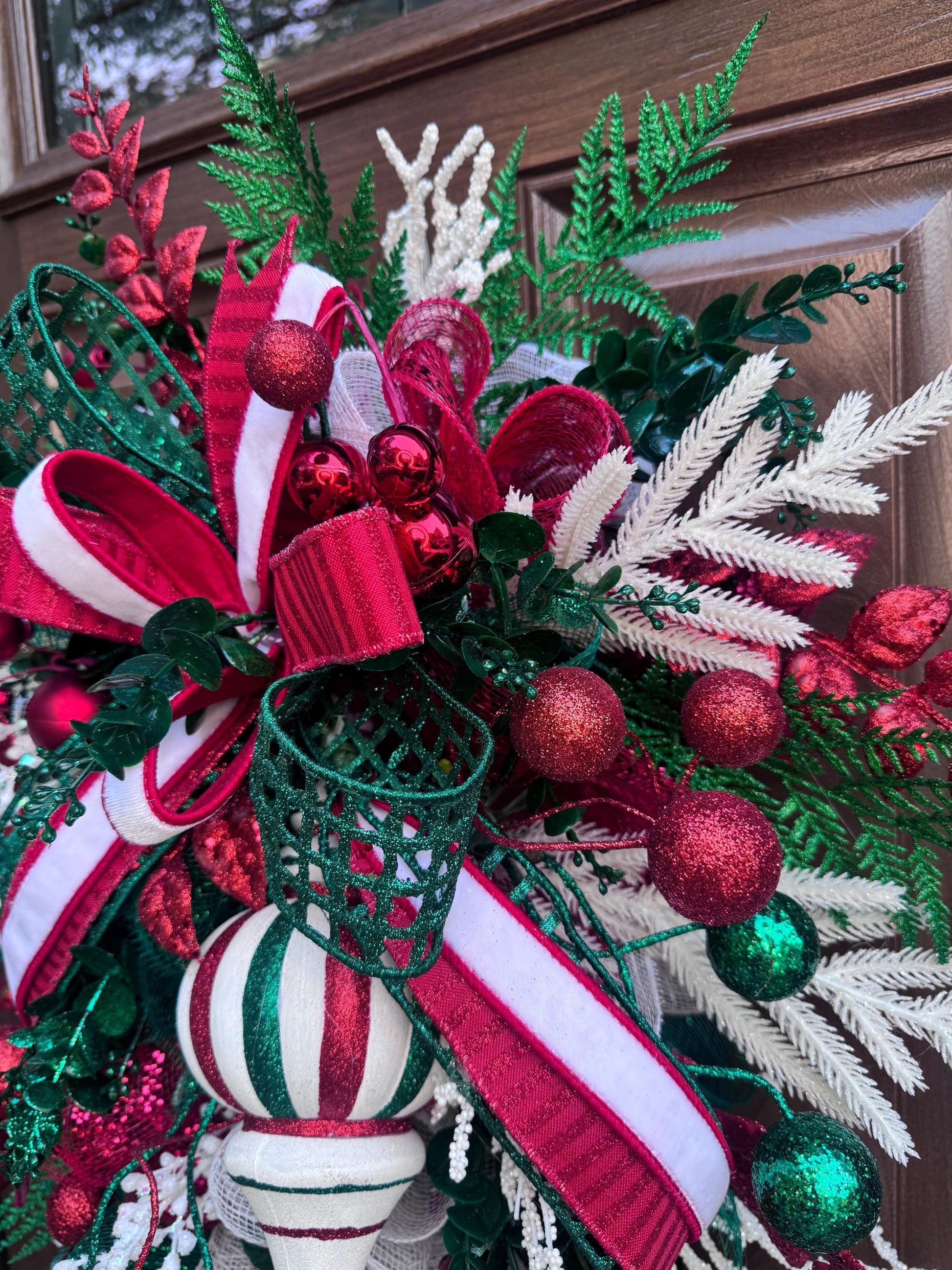 Glam Christmas and Holiday Swag Wreath for Front Door, Traditional Luxury Ornament Home Decor for Porch or Indoor Holiday Wall Hanger