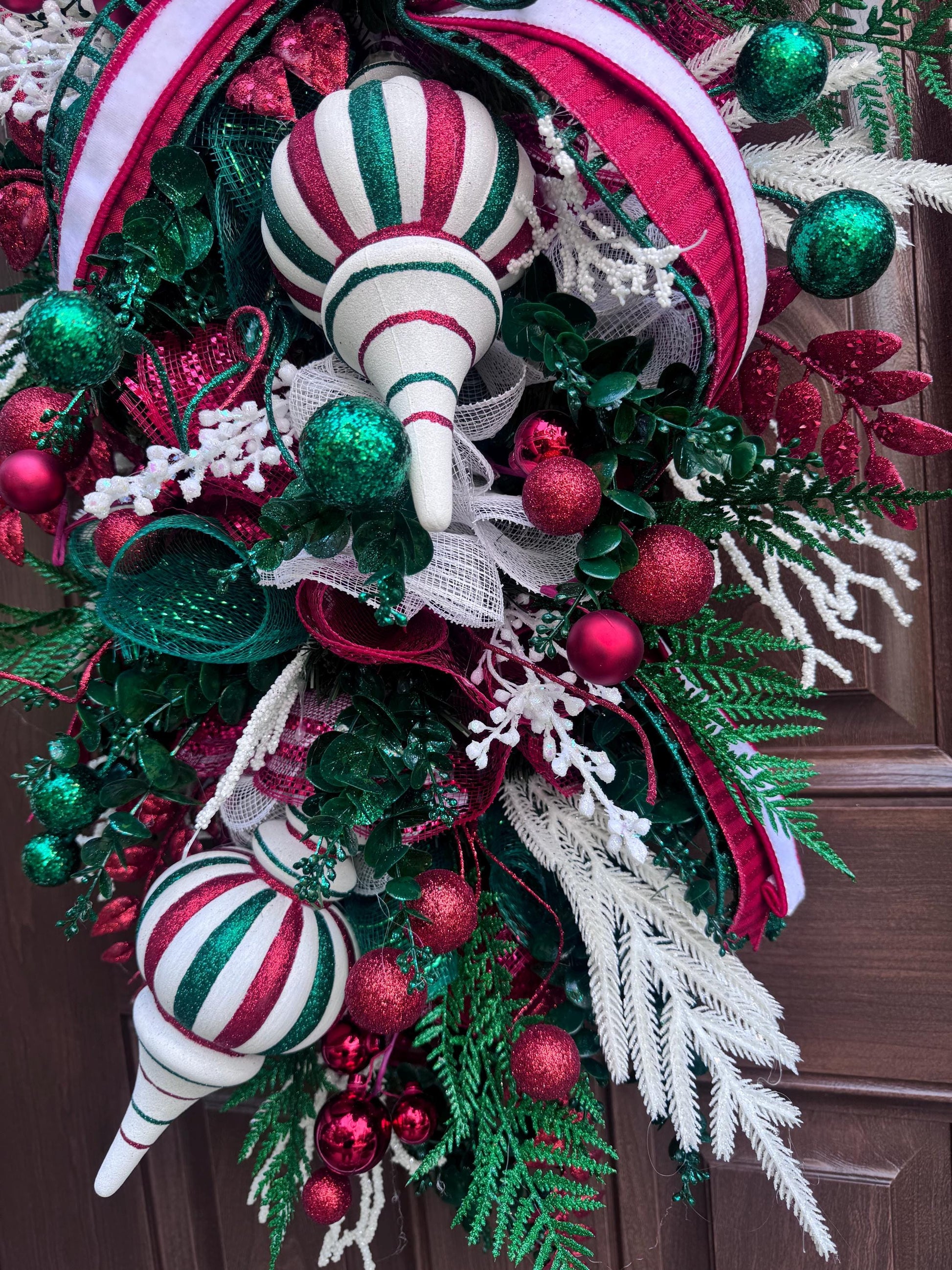 Glam Christmas and Holiday Swag Wreath for Front Door, Traditional Luxury Ornament Home Decor for Porch or Indoor Holiday Wall Hanger