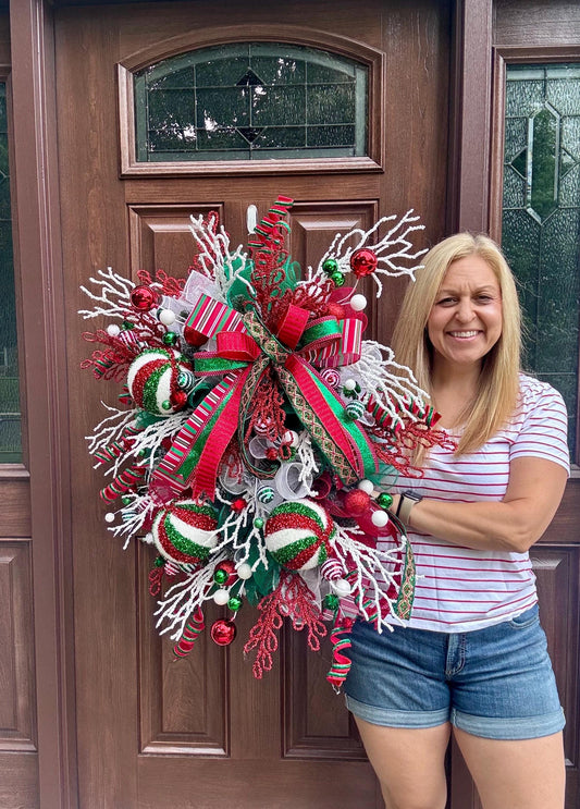 Traditional Christmas Wreath for Front Door, Luxury Holiday Ornament Wreath, Glam Winter Decor for Porch, Indoor Office, or Wall Hanging