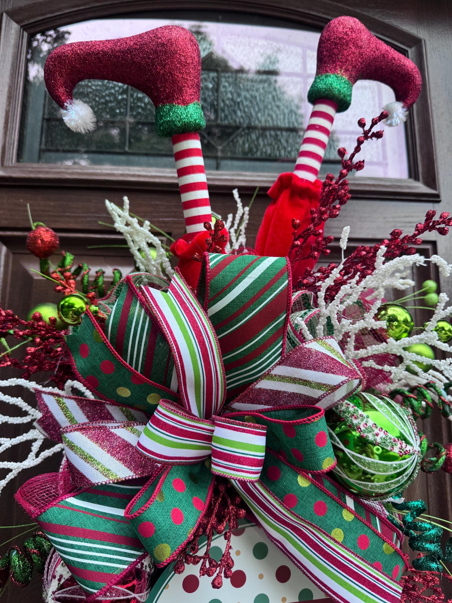 Elf Merry Christmas Swag Wreath for Front Door, Holiday Party Door Decor, Christmas Swag, Whimsical Holiday Door Hanger for Porch or Office