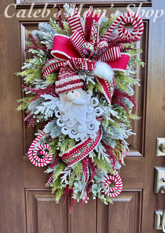 Santa Wreath for Front Door Elegant Traditional Christmas Home Decor for Outdoor Porch or Indoor Office Wall Hanger Holiday Entry