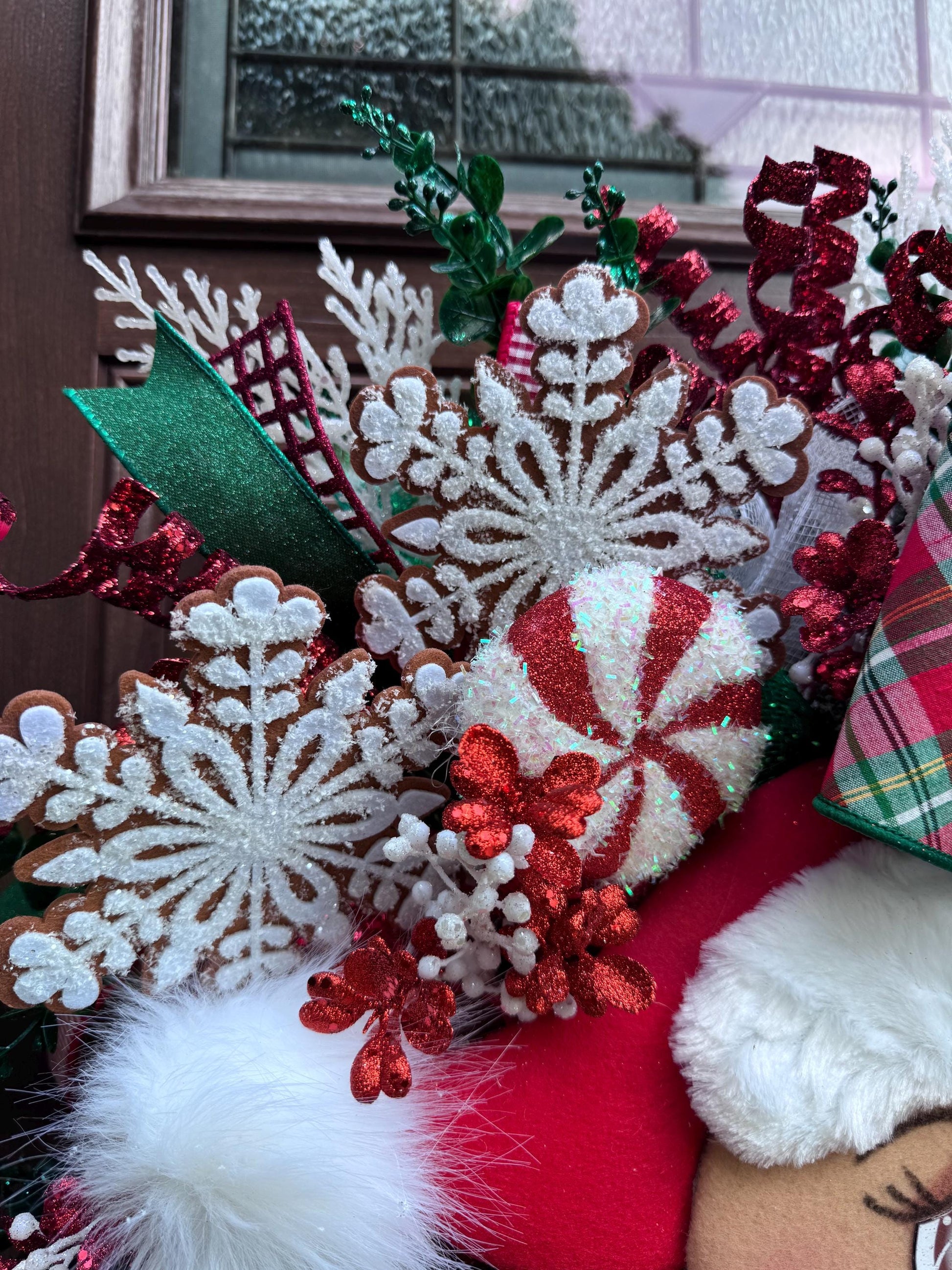 Peppermint Gingerbread Wreath for Front Door Whimsical Christmas Decor for Outdoor Porch or Indoor Office Wall Hanger Holiday Home Decor
