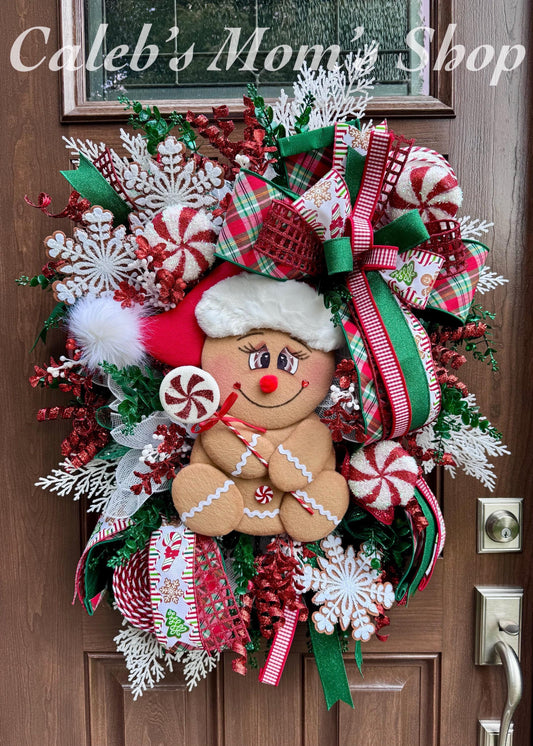 Peppermint Gingerbread Wreath for Front Door Whimsical Christmas Decor for Outdoor Porch or Indoor Office Wall Hanger Holiday Home Decor