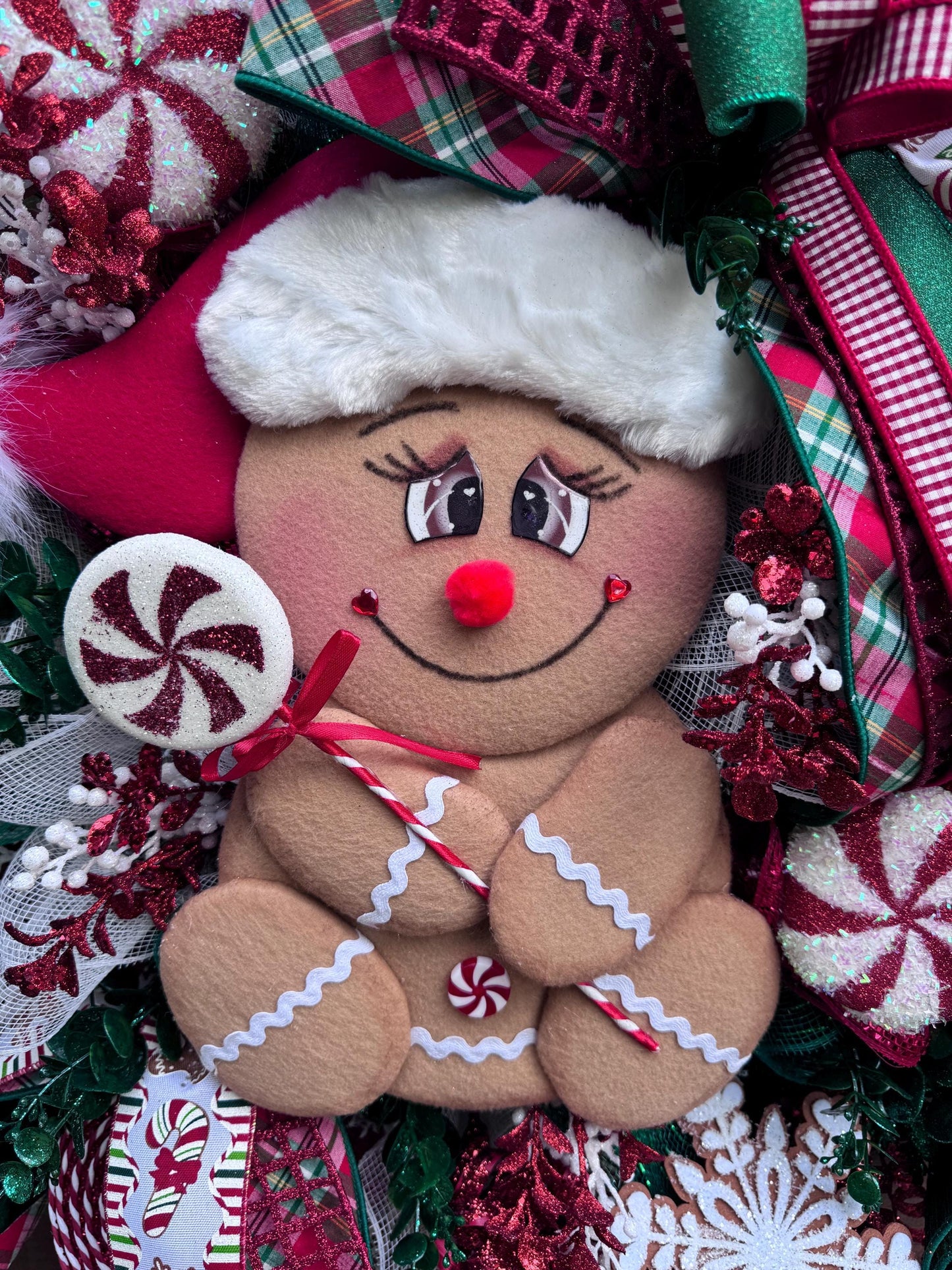 Peppermint Gingerbread Wreath for Front Door Whimsical Christmas Decor for Outdoor Porch or Indoor Office Wall Hanger Holiday Home Decor