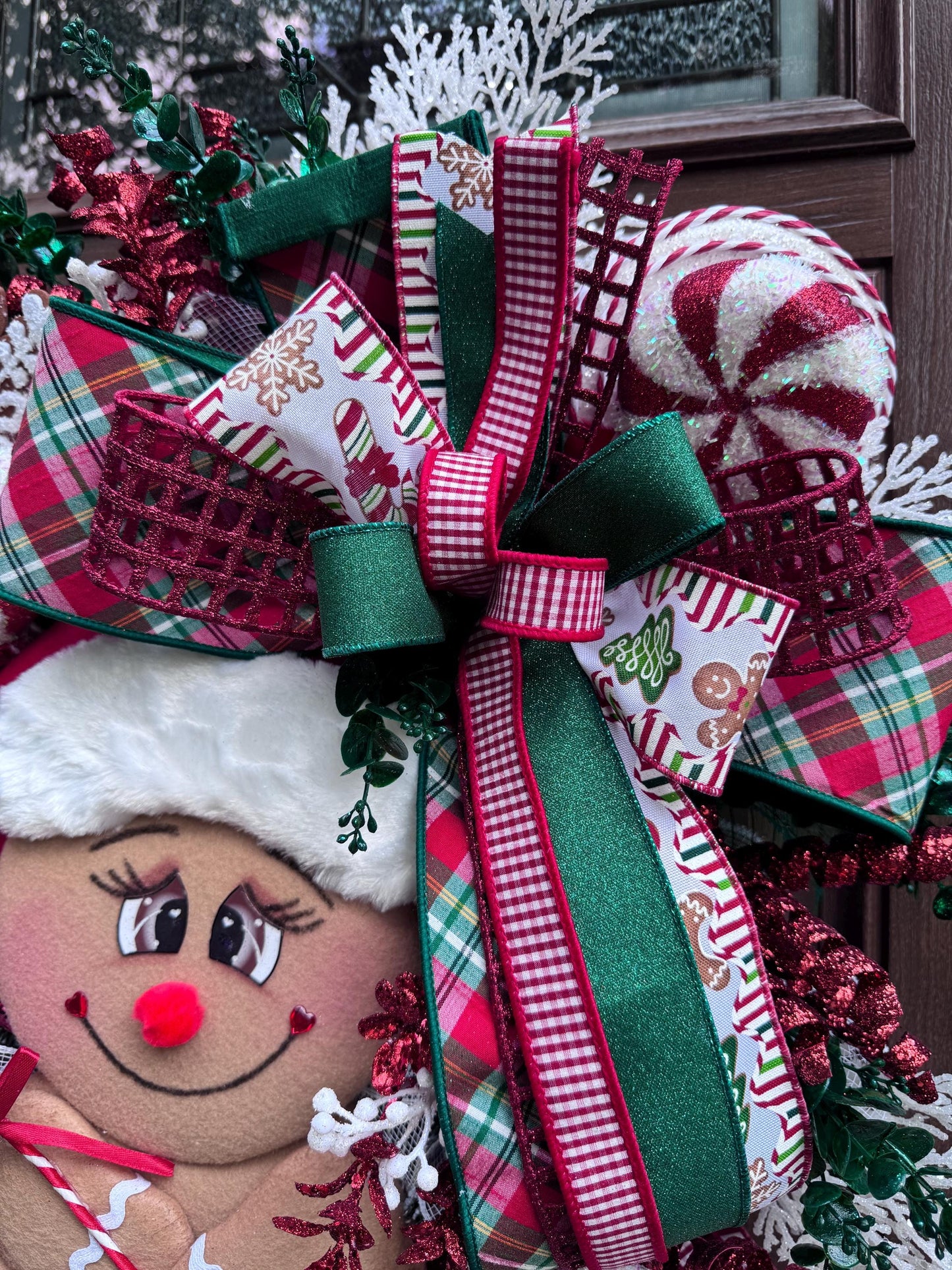 Peppermint Gingerbread Wreath for Front Door Whimsical Christmas Decor for Outdoor Porch or Indoor Office Wall Hanger Holiday Home Decor