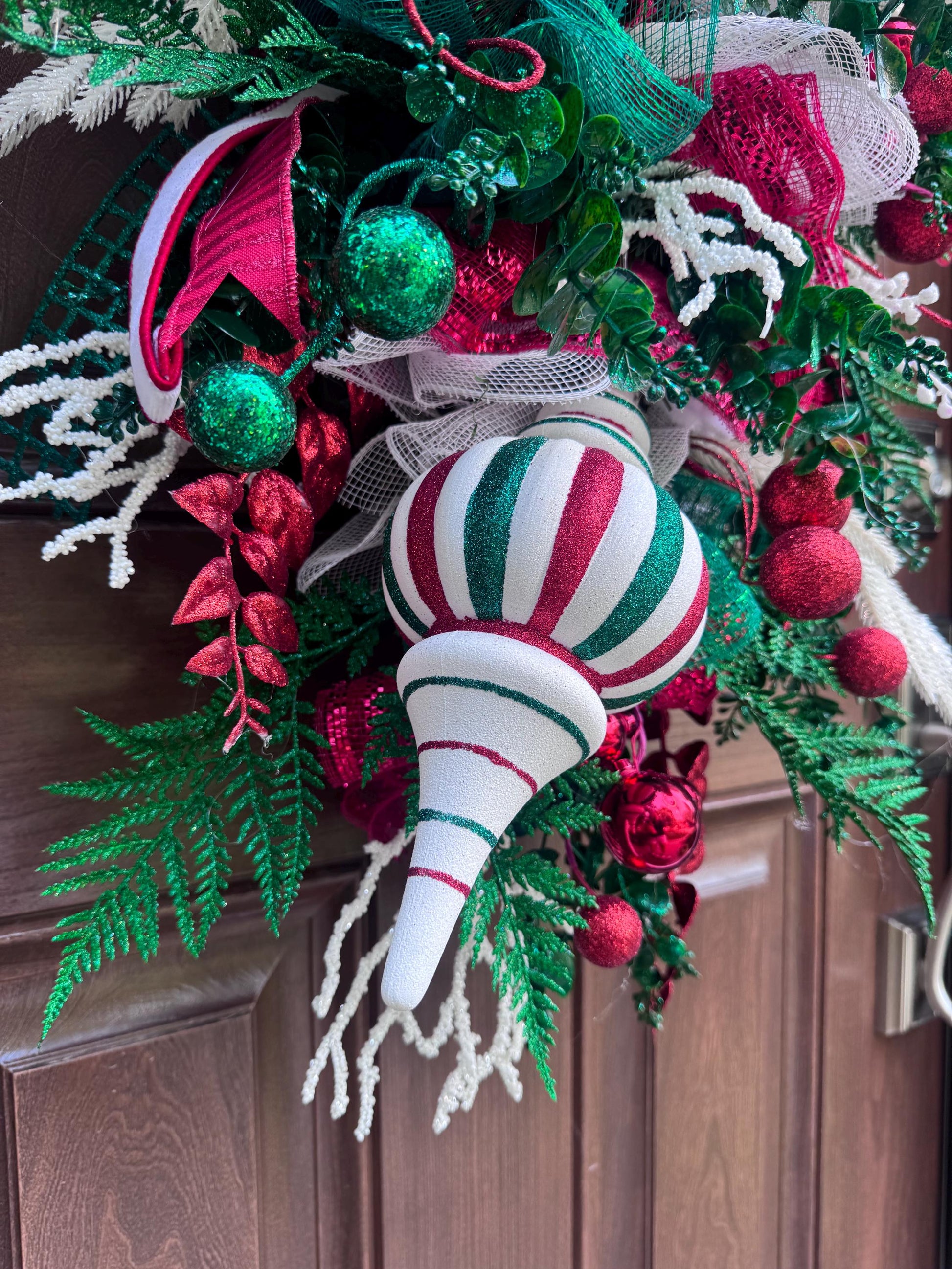 Glam Christmas and Holiday Swag Wreath for Front Door, Traditional Luxury Ornament Home Decor for Porch or Indoor Holiday Wall Hanger