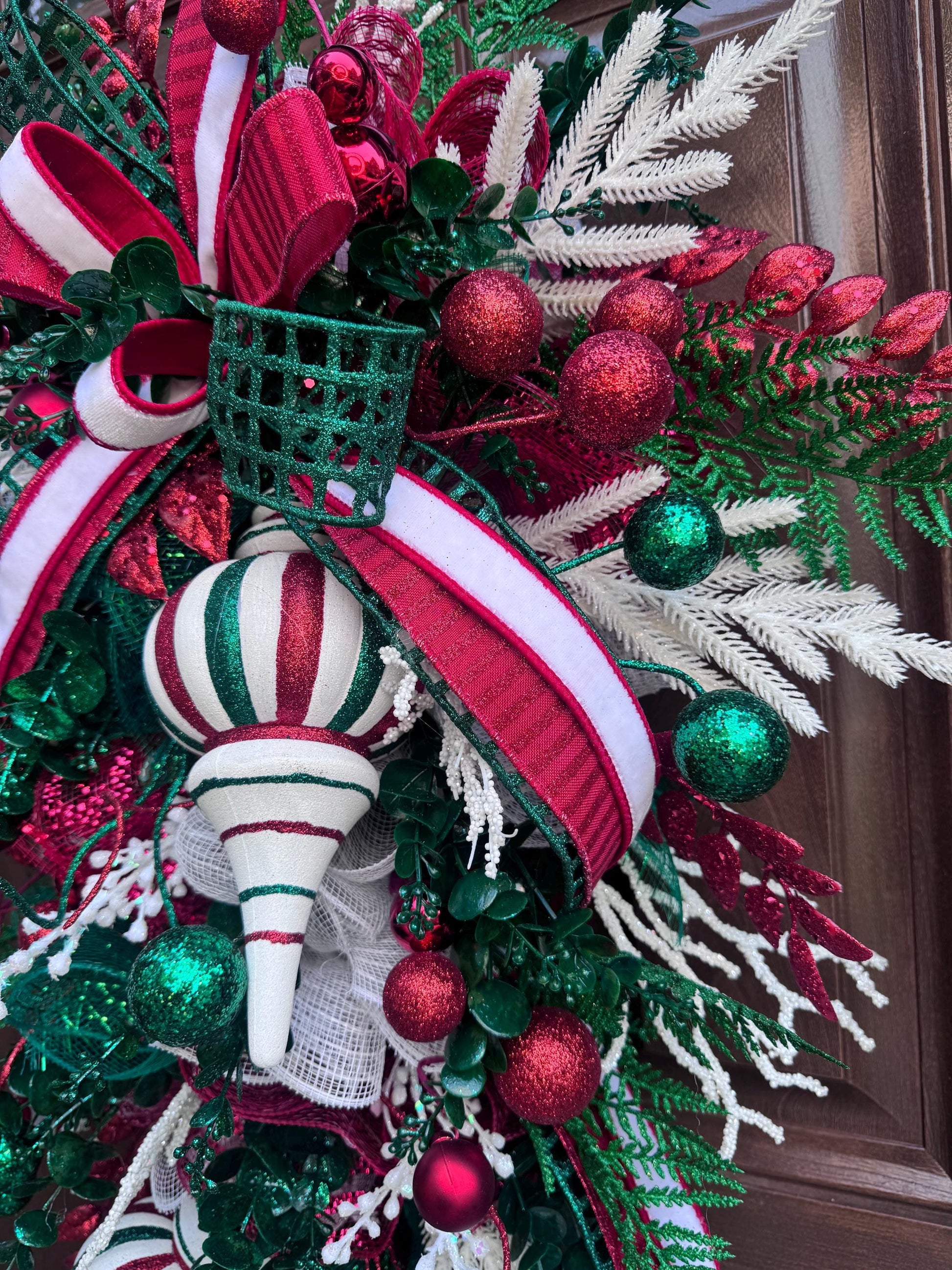 Glam Christmas and Holiday Swag Wreath for Front Door, Traditional Luxury Ornament Home Decor for Porch or Indoor Holiday Wall Hanger