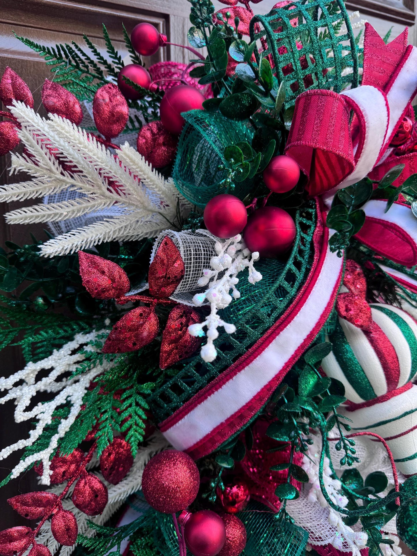 Glam Christmas and Holiday Swag Wreath for Front Door, Traditional Luxury Ornament Home Decor for Porch or Indoor Holiday Wall Hanger