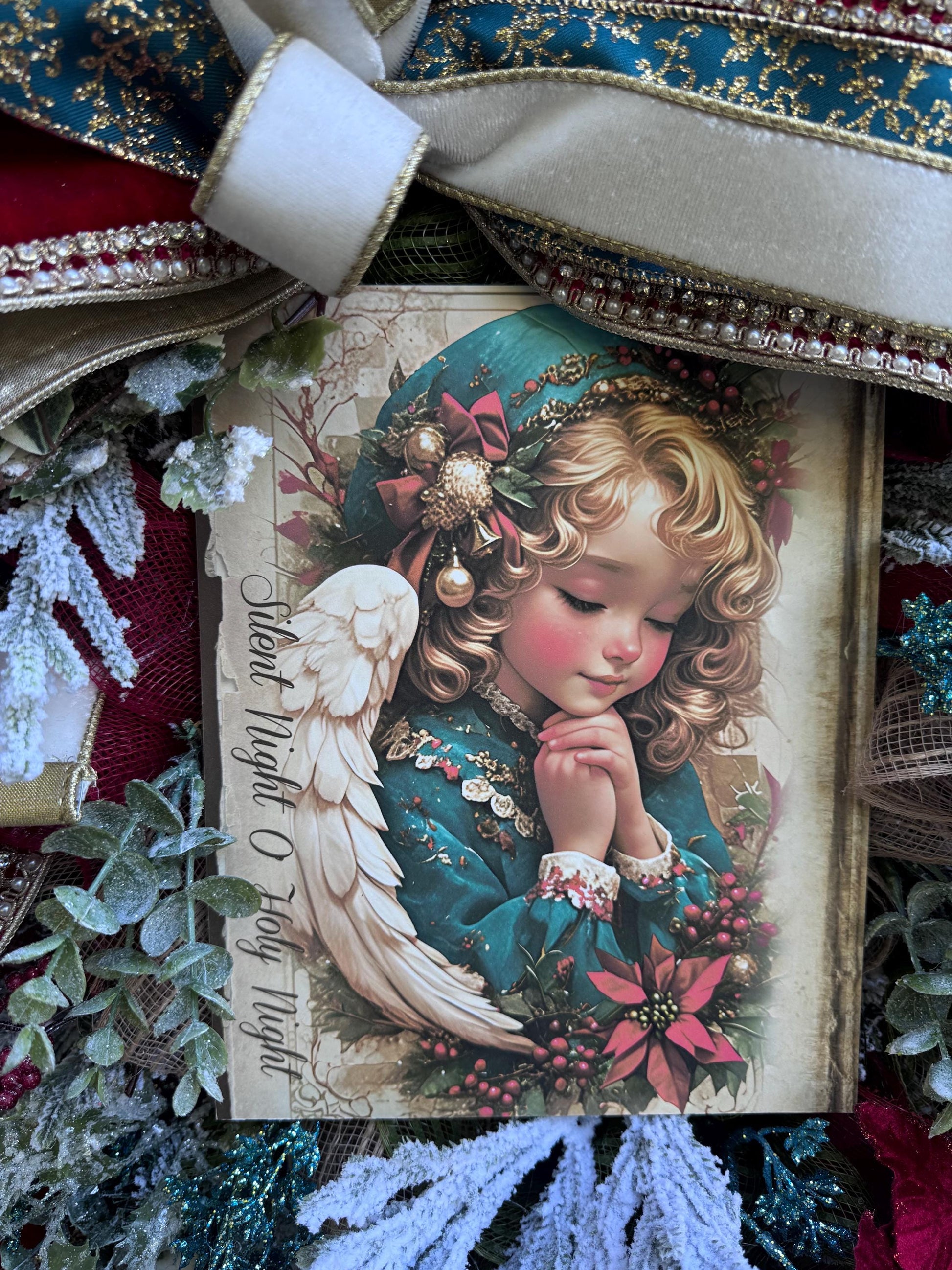 Victorian Angel Christmas Wreath for Front Door, Elegant Holiday Door Decor for Entryway, Traditional Winter Wall Art for Front Porch