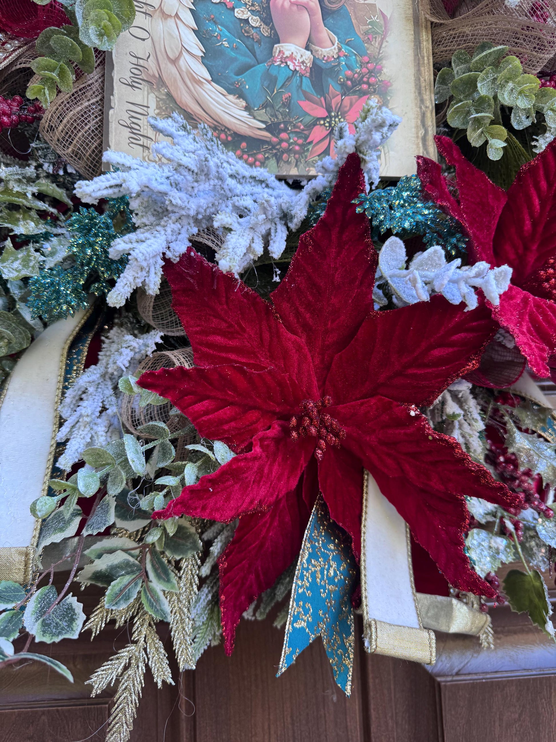 Victorian Angel Christmas Wreath for Front Door, Elegant Holiday Door Decor for Entryway, Traditional Winter Wall Art for Front Porch