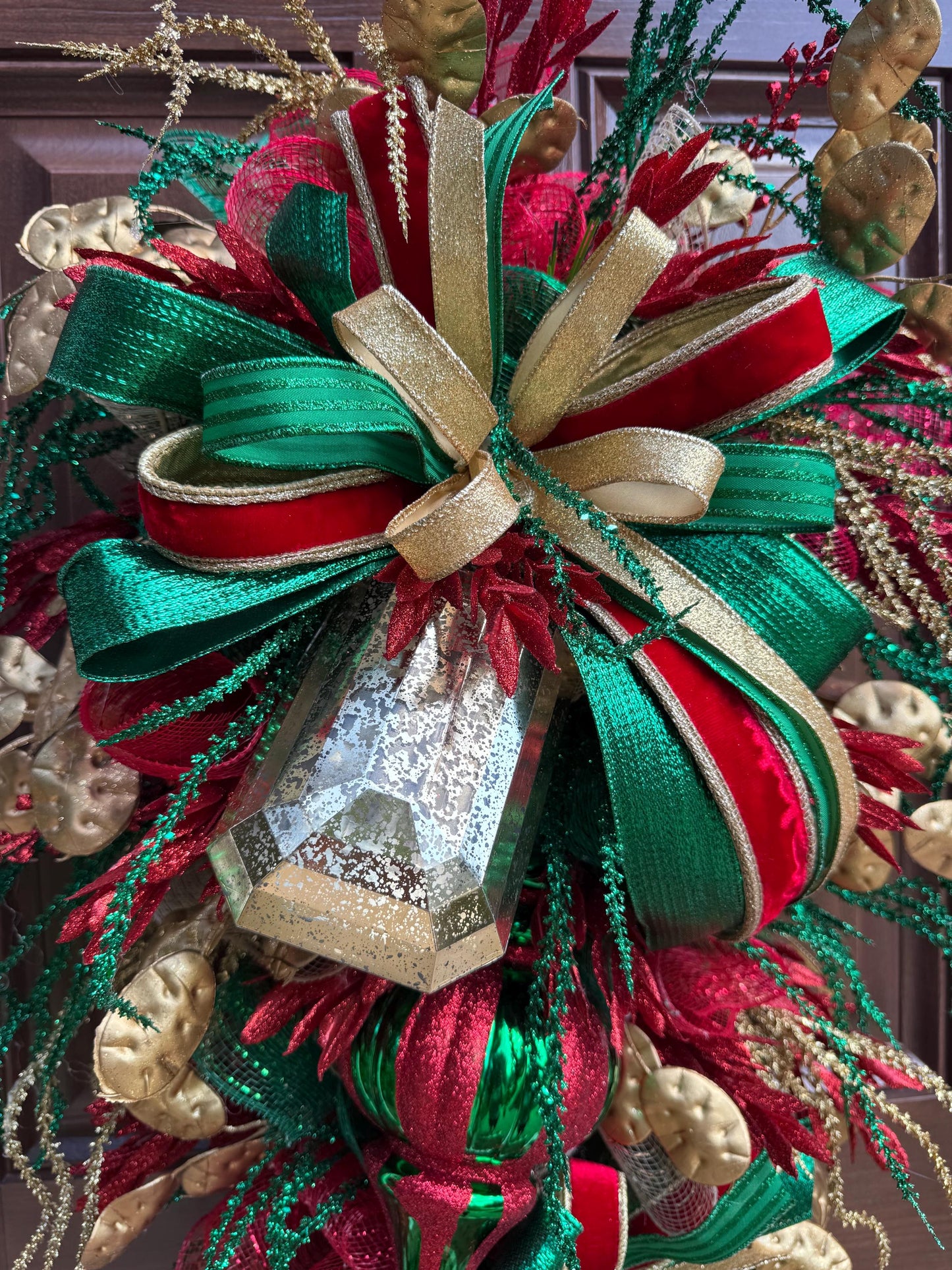 Glam Christmas and Winter Swag Wreath for Front Door, Traditional Luxury Jewel Home Decor for Porch or Indoor Office Holiday Wall Hanger