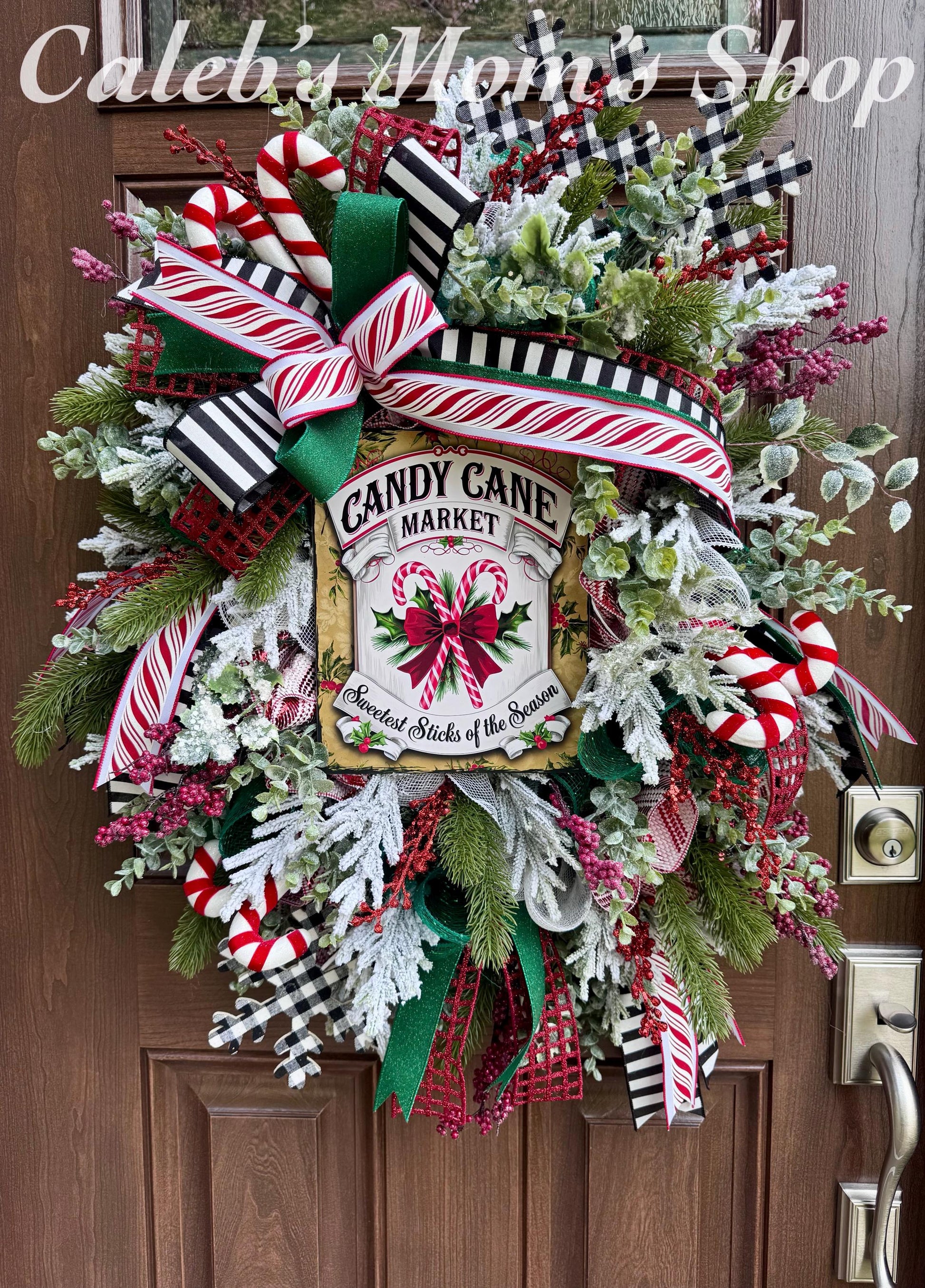 Candy Cane Wreath for Front Door, Rustic Country Candy Holiday Decor for Outdoor Porch or Indoor Office Wall Hanger, Kitchen Winter Decor