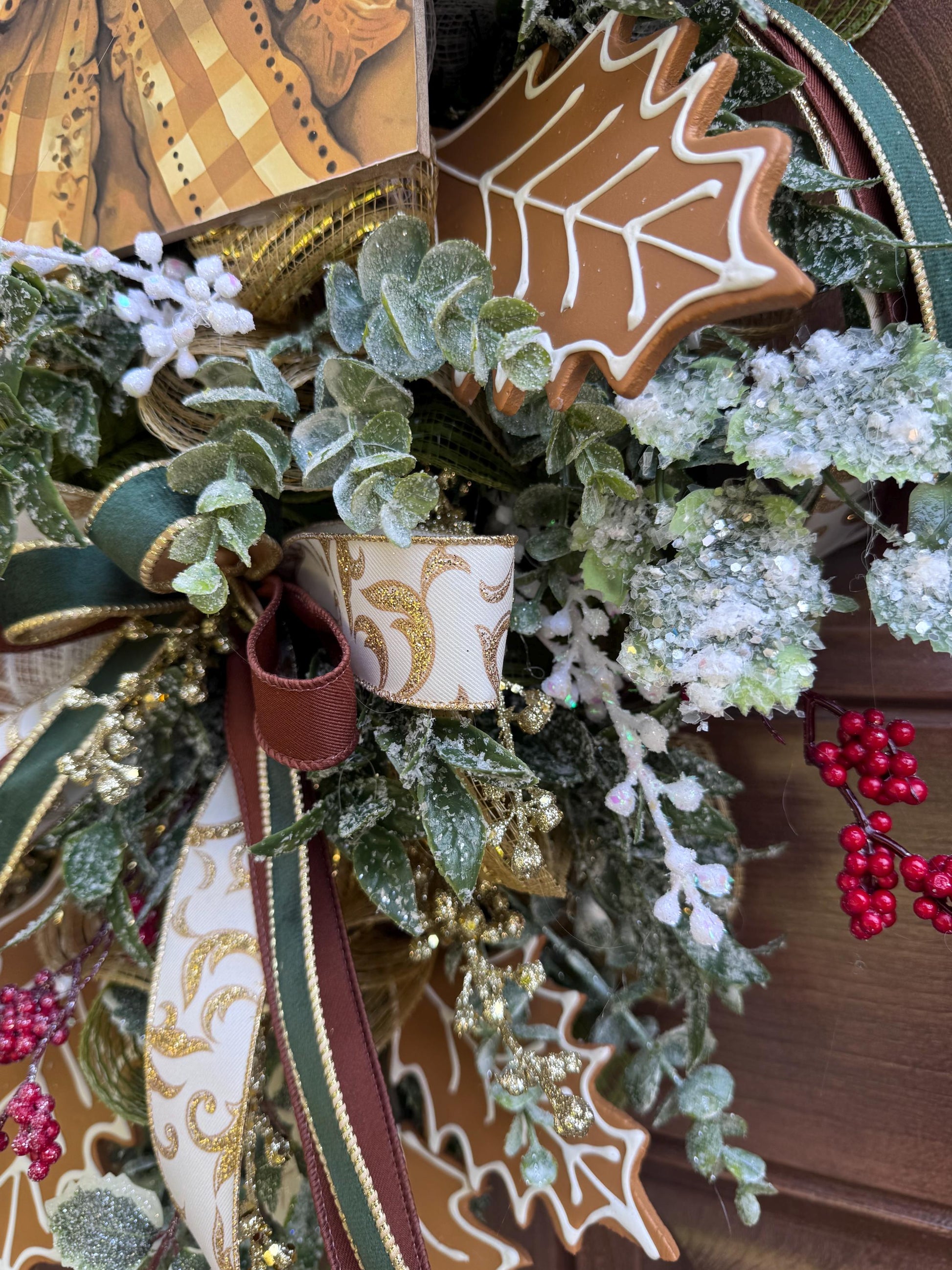 Gingerbread Christmas Wreath, Holiday Door Swag, Rustic Farmhouse Front Porch Décor, Winter Country Wall Hanging