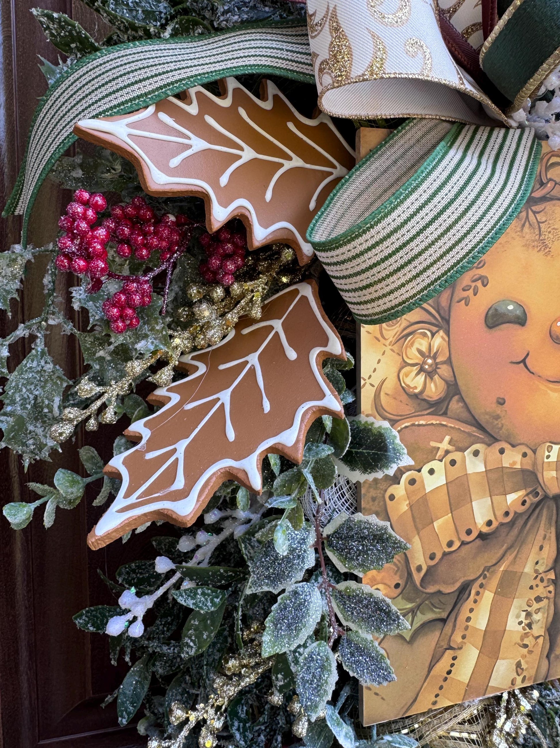 Gingerbread Christmas Wreath, Holiday Door Swag, Rustic Farmhouse Front Porch Décor, Winter Country Wall Hanging