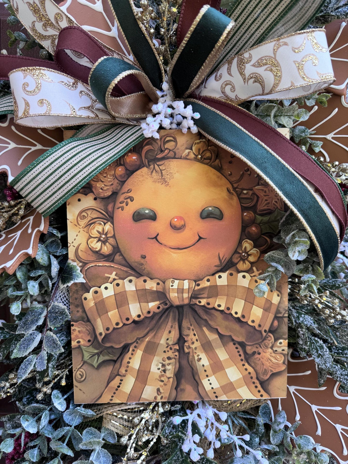 Gingerbread Christmas Wreath, Holiday Door Swag, Rustic Farmhouse Front Porch Décor, Winter Country Wall Hanging
