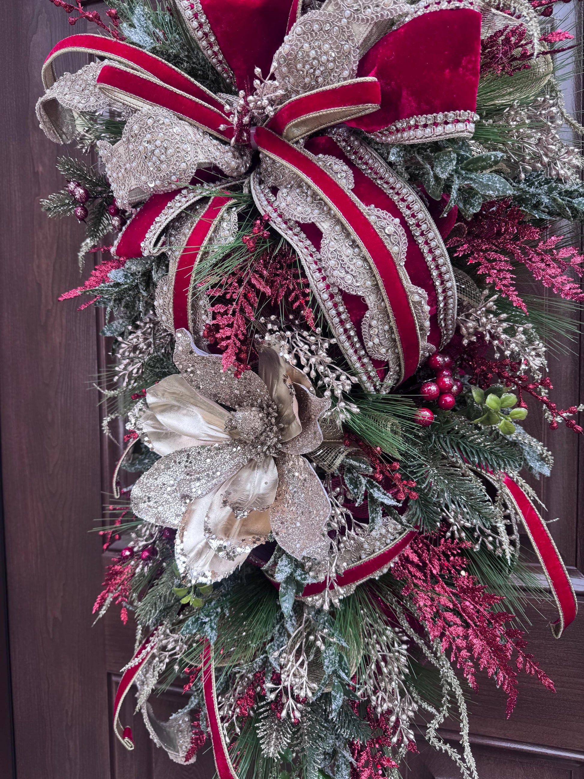 Elegant Christmas and Winter Swag Wreath for Door, Traditional Luxury Home Decor for Porch or Indoor Office Holiday Wall Hanger
