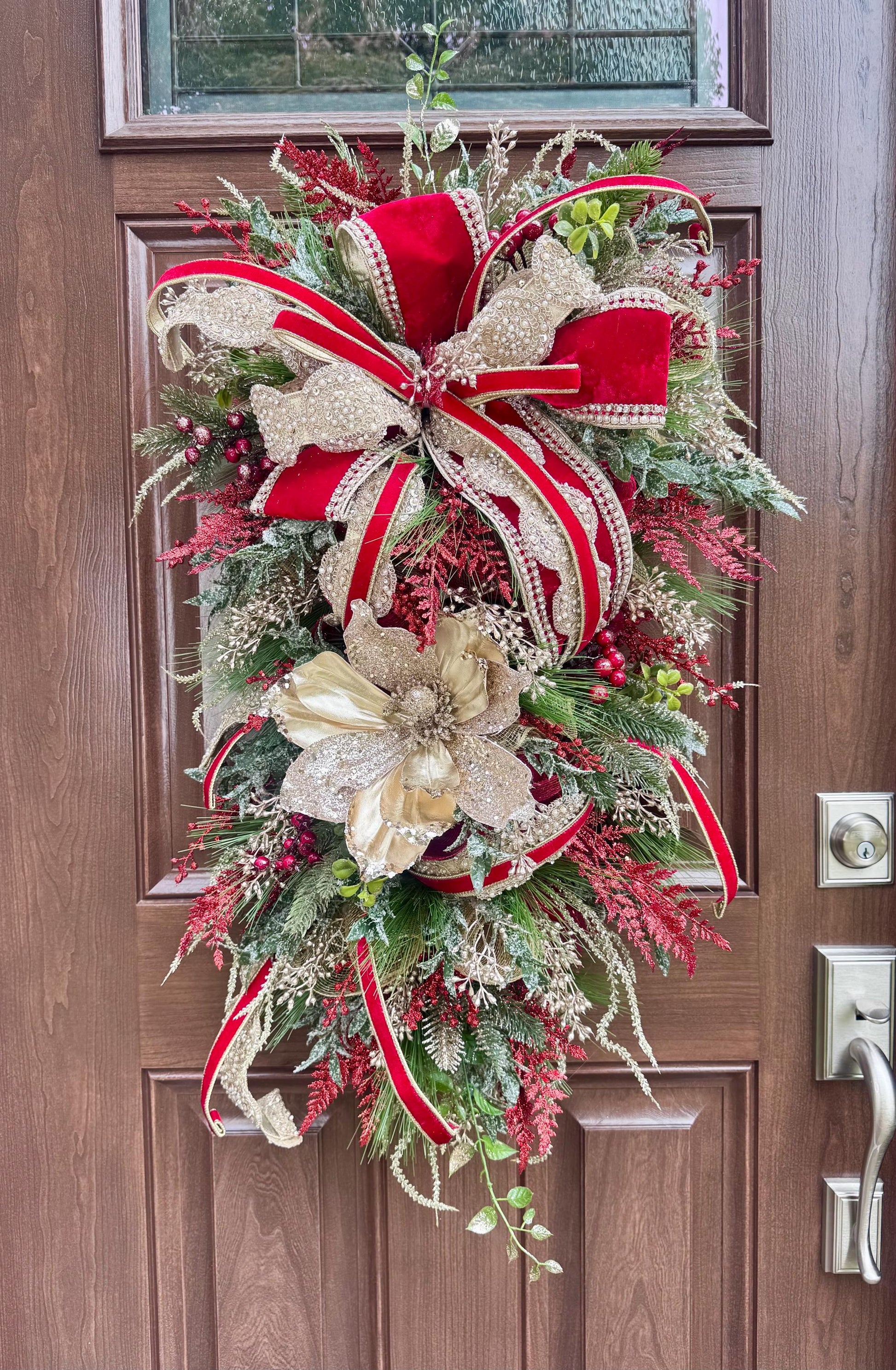 Elegant Christmas and Winter Swag Wreath for Door, Traditional Luxury Home Decor for Porch or Indoor Office Holiday Wall Hanger