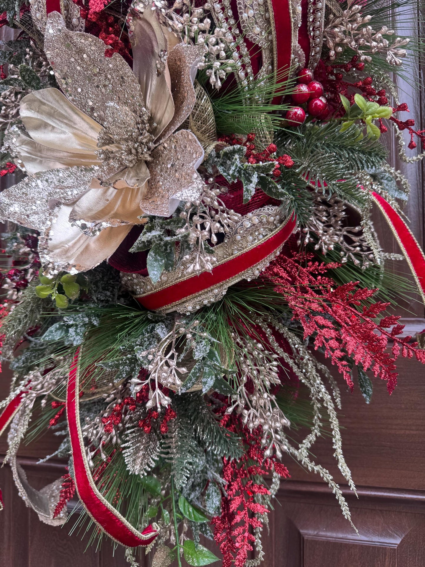 Elegant Christmas and Winter Swag Wreath for Door, Traditional Luxury Home Decor for Porch or Indoor Office Holiday Wall Hanger