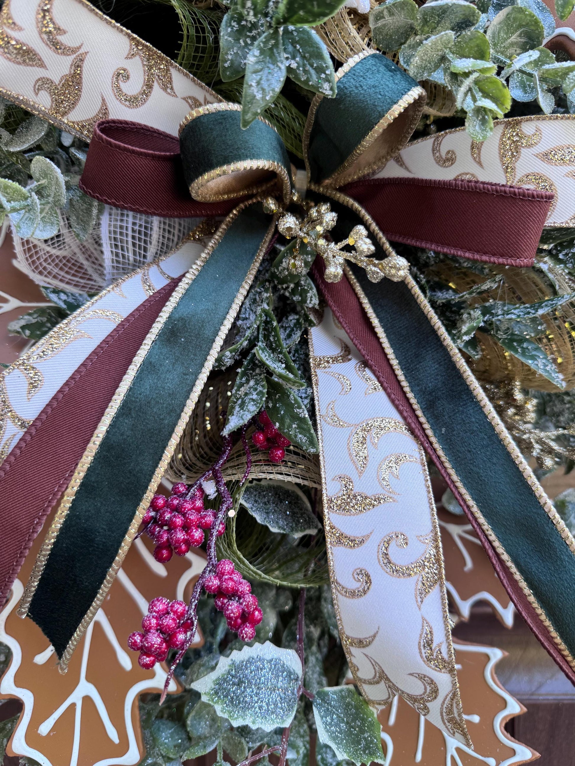 Gingerbread Christmas Wreath, Holiday Door Swag, Rustic Farmhouse Front Porch Décor, Winter Country Wall Hanging