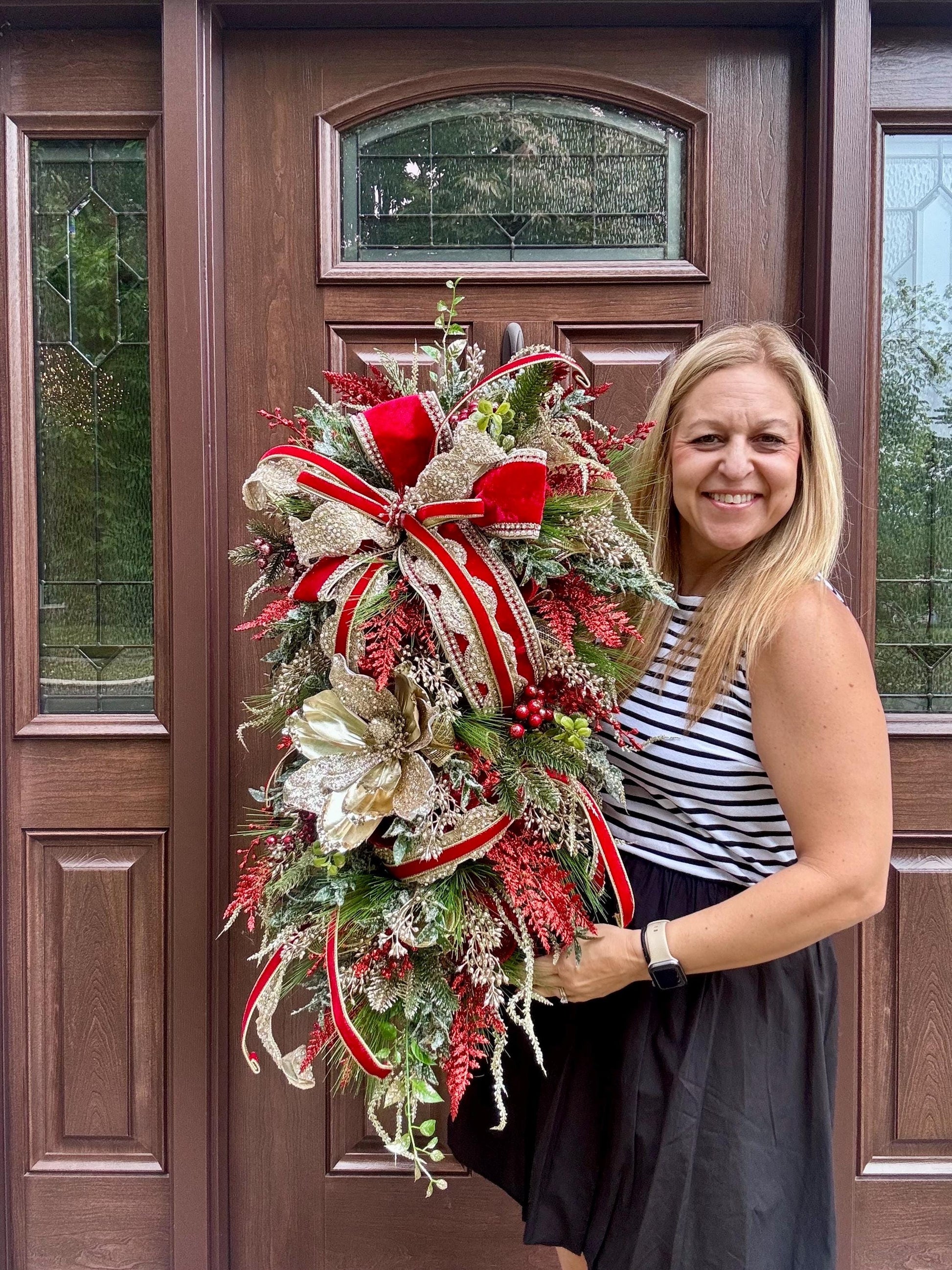 Elegant Christmas and Winter Swag Wreath for Door, Traditional Luxury Home Decor for Porch or Indoor Office Holiday Wall Hanger