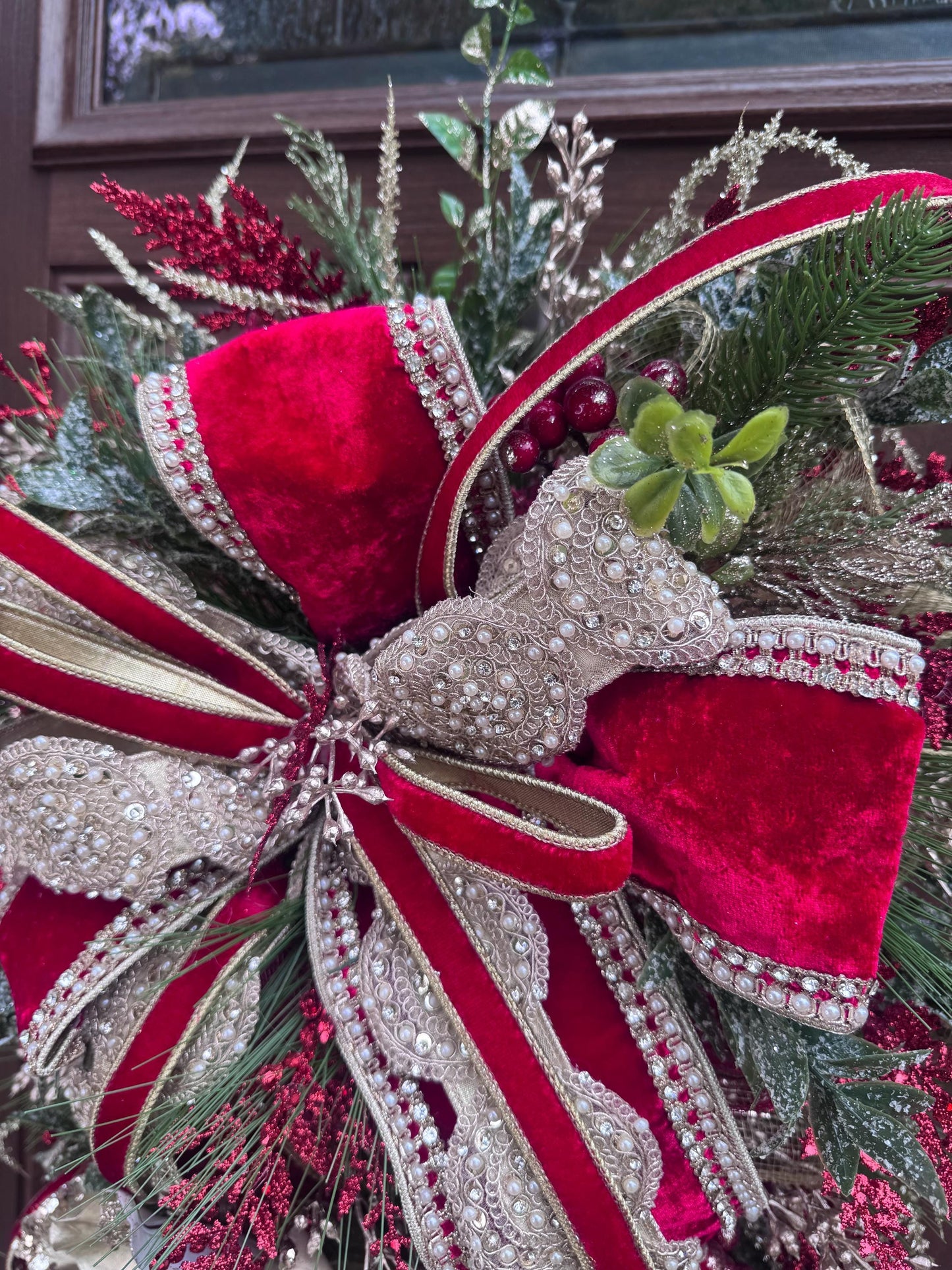 Elegant Christmas and Winter Swag Wreath for Door, Traditional Luxury Home Decor for Porch or Indoor Office Holiday Wall Hanger