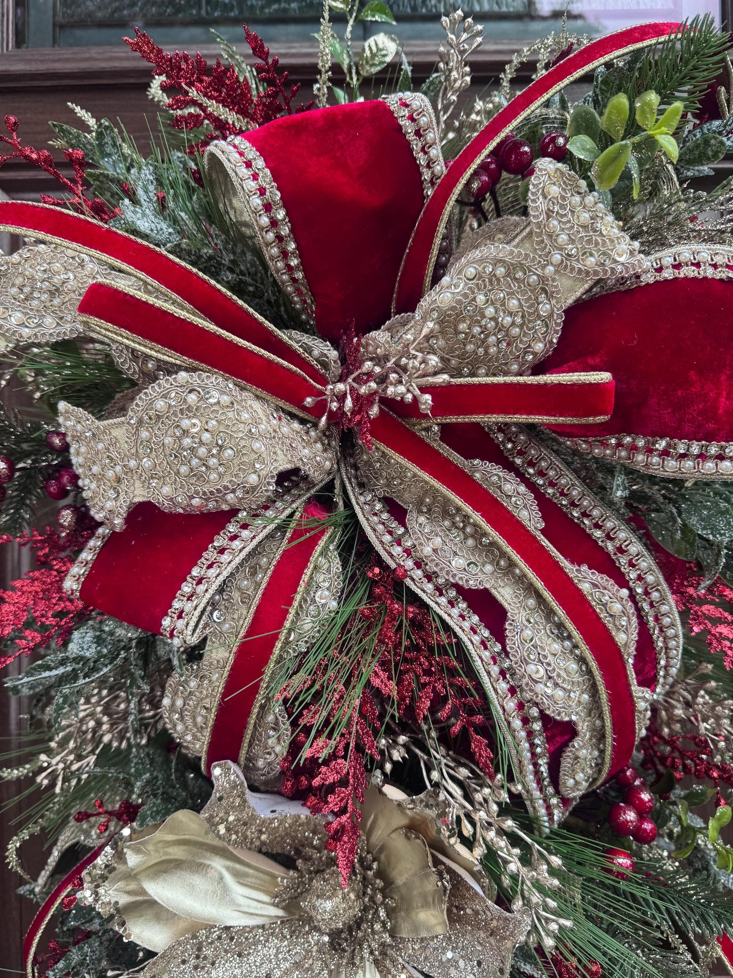 Elegant Christmas and Winter Swag Wreath for Door, Traditional Luxury Home Decor for Porch or Indoor Office Holiday Wall Hanger