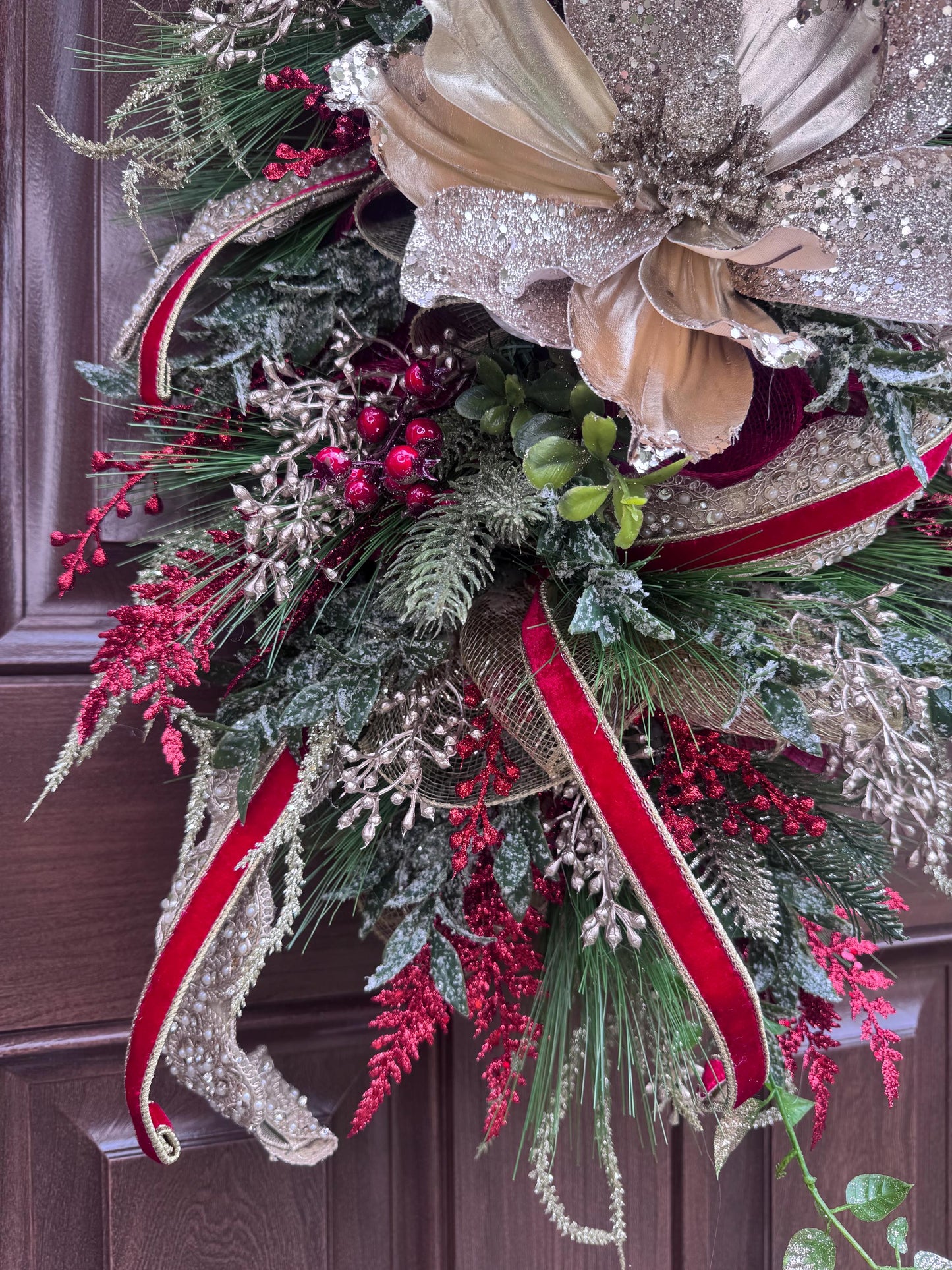 Elegant Christmas and Winter Swag Wreath for Door, Traditional Luxury Home Decor for Porch or Indoor Office Holiday Wall Hanger