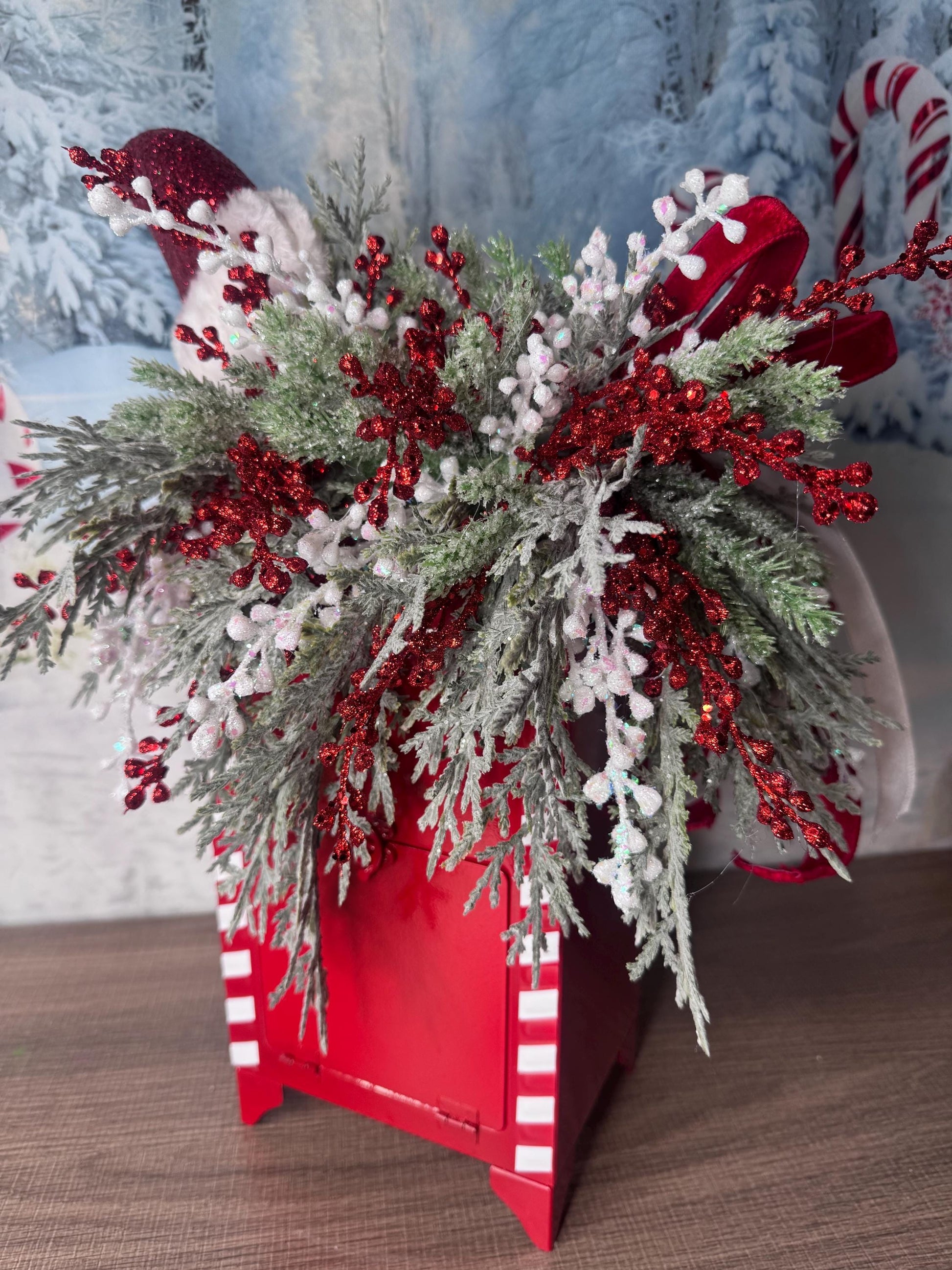 Letters to Santa Holiday Table Arrangement, Christmas Centerpiece or Mantle Decor, Traditional Christmas Greenery Office Decor