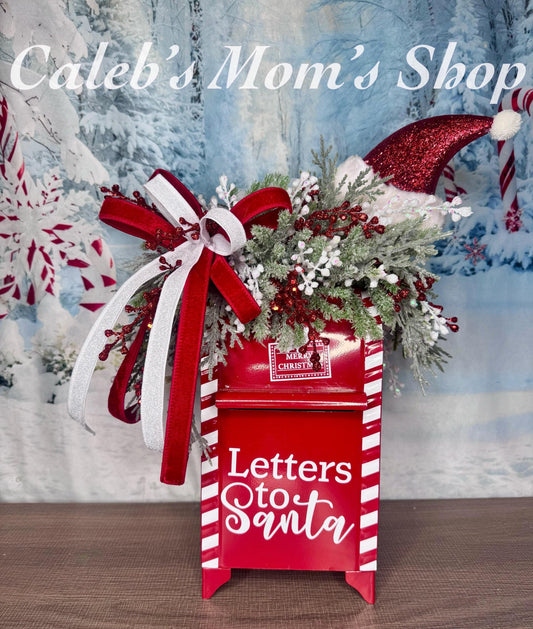 Letters to Santa Holiday Table Arrangement, Christmas Centerpiece or Mantle Decor, Traditional Christmas Greenery Office Decor