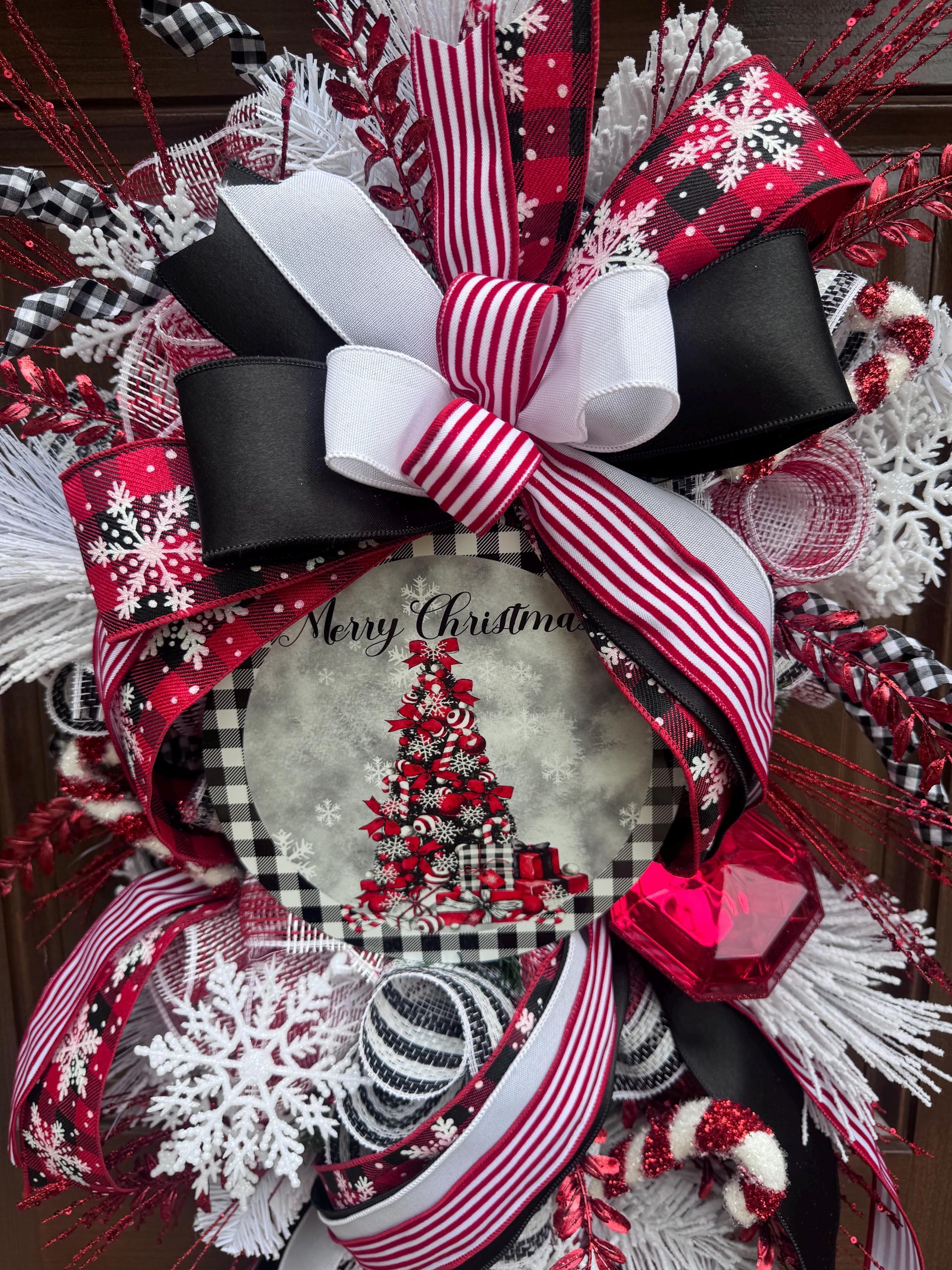 Glam Christmas and Winter Swag Wreath for Front Door, Traditional Luxury Jewel Home Decor for Porch or Indoor Office Holiday Wall Hanger