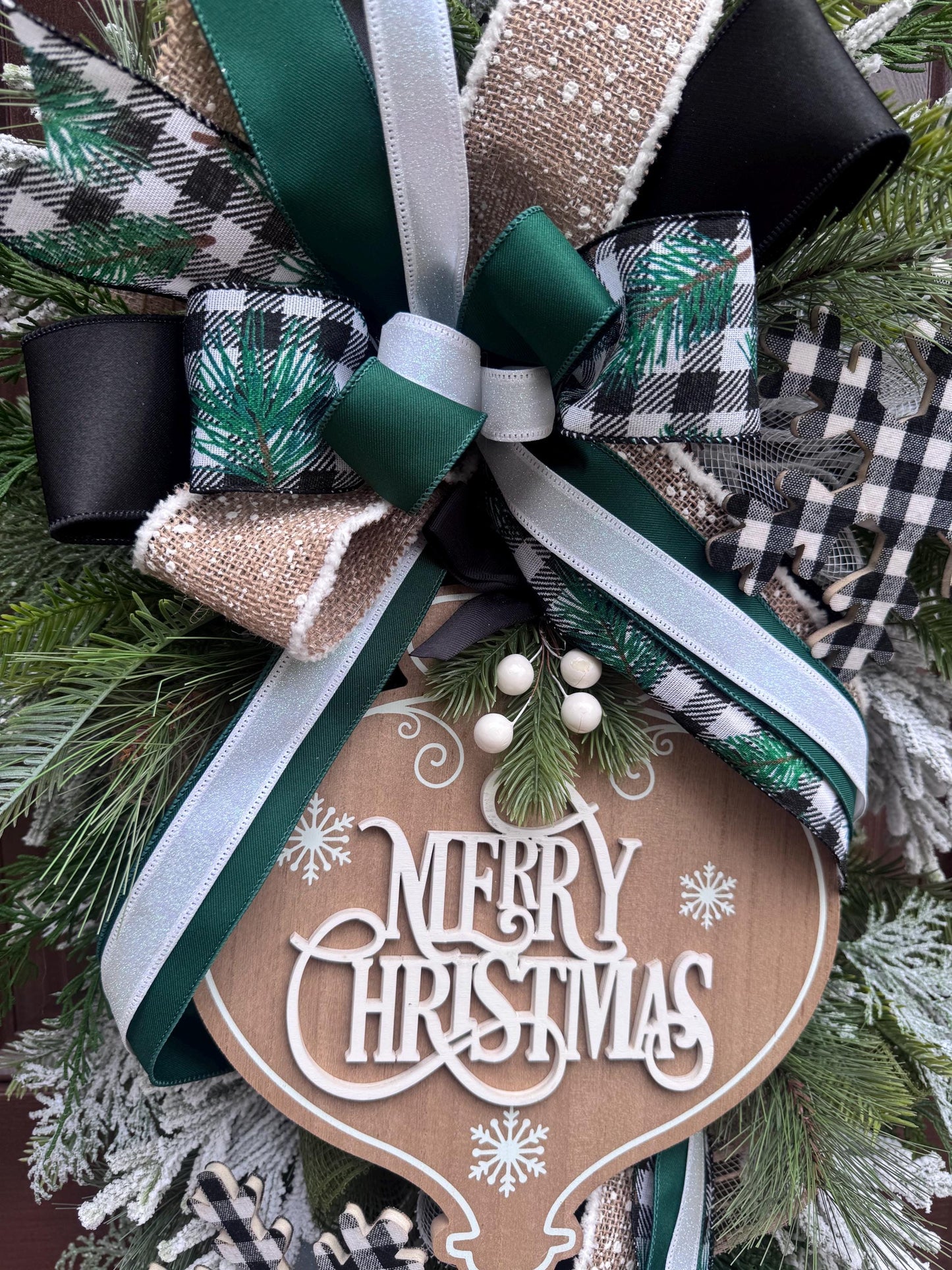 Woodland Merry Christmas Teardrop Swag Wreath Rustic Outdoor Porch Seasonal Holiday Decor for House or Gift Handmade Home Decor for Doors