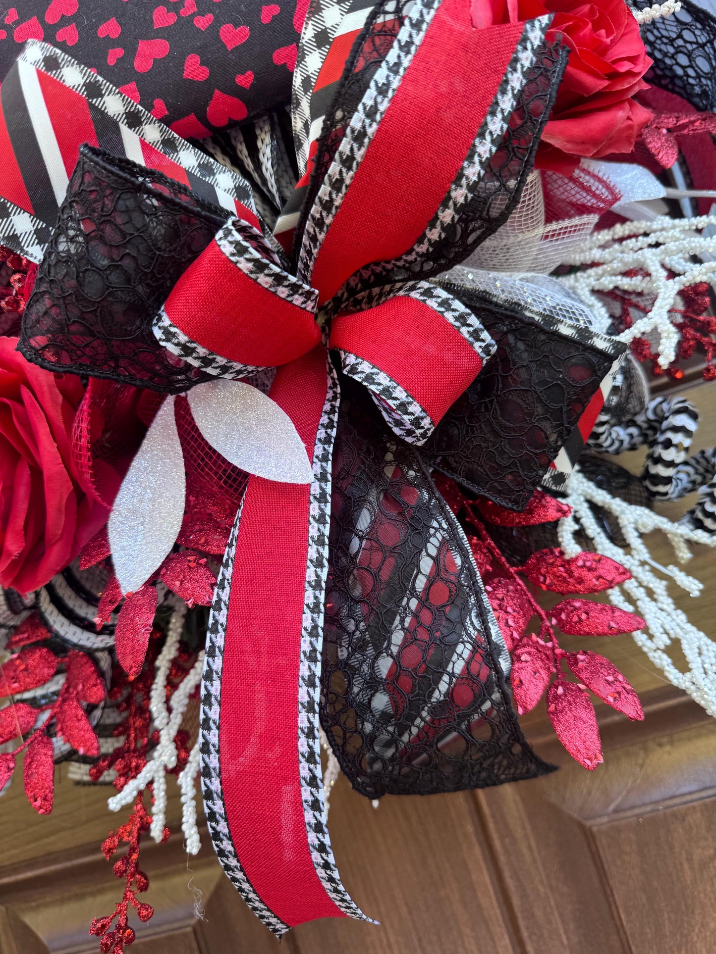 Large Heart Valentine Wreath for Front Door, Romantic Love Home Decor for Outdoor Porch or Indoor Office Hanging, Red Rose Wreath