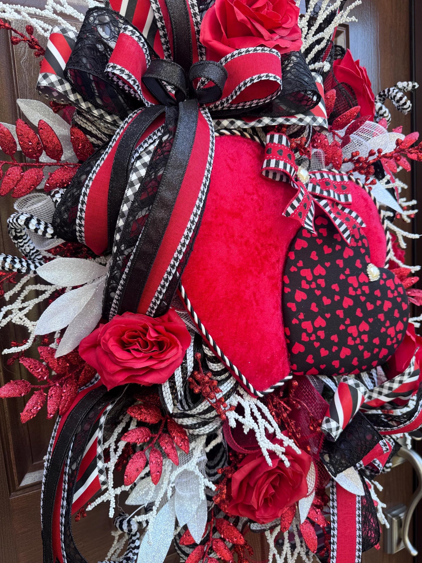 Large Heart Valentine Wreath for Front Door, Romantic Love Home Decor for Outdoor Porch or Indoor Office Hanging, Red Rose Wreath