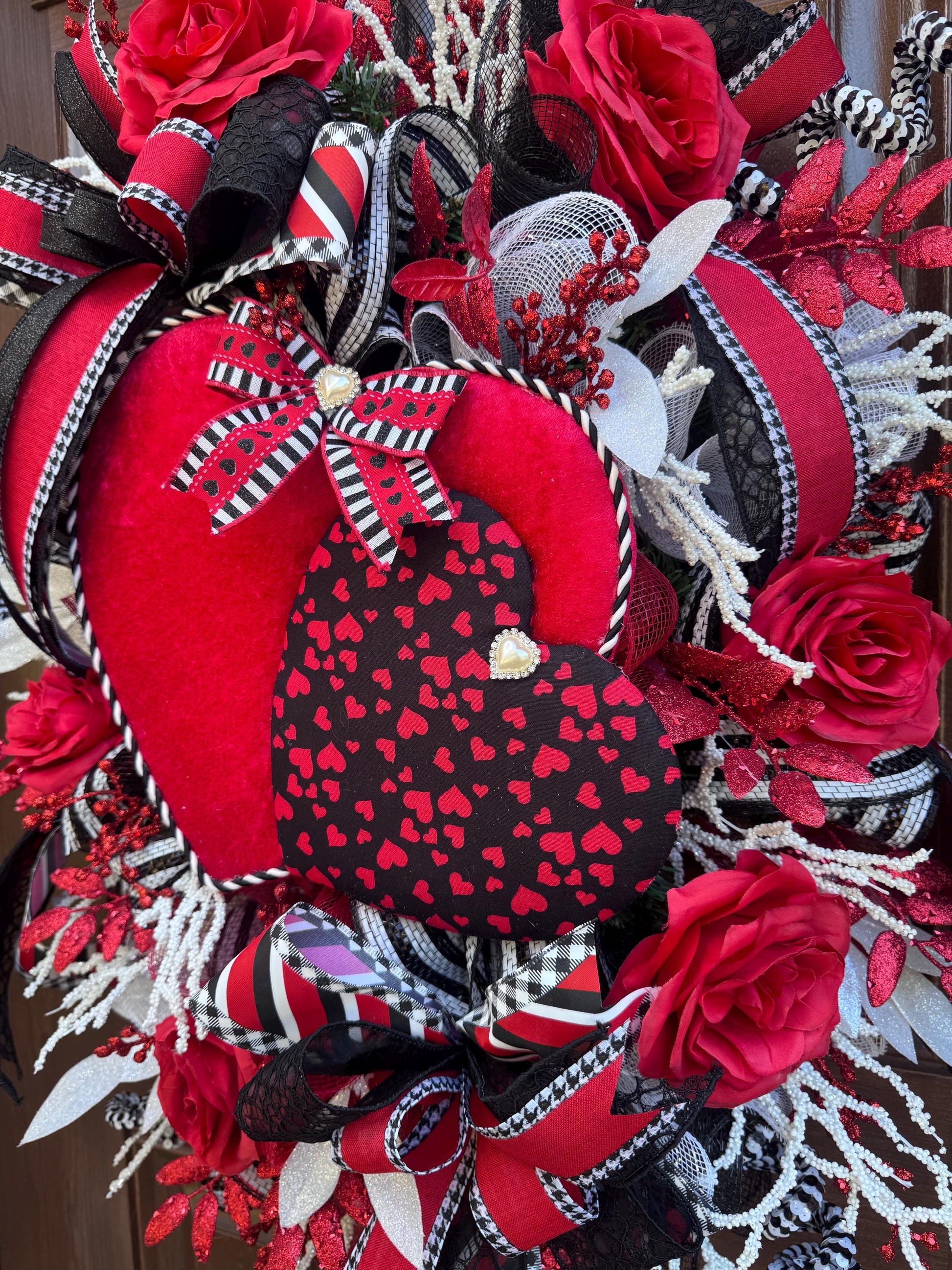 Large Heart Valentine Wreath for Front Door, Romantic Love Home Decor for Outdoor Porch or Indoor Office Hanging, Red Rose Wreath