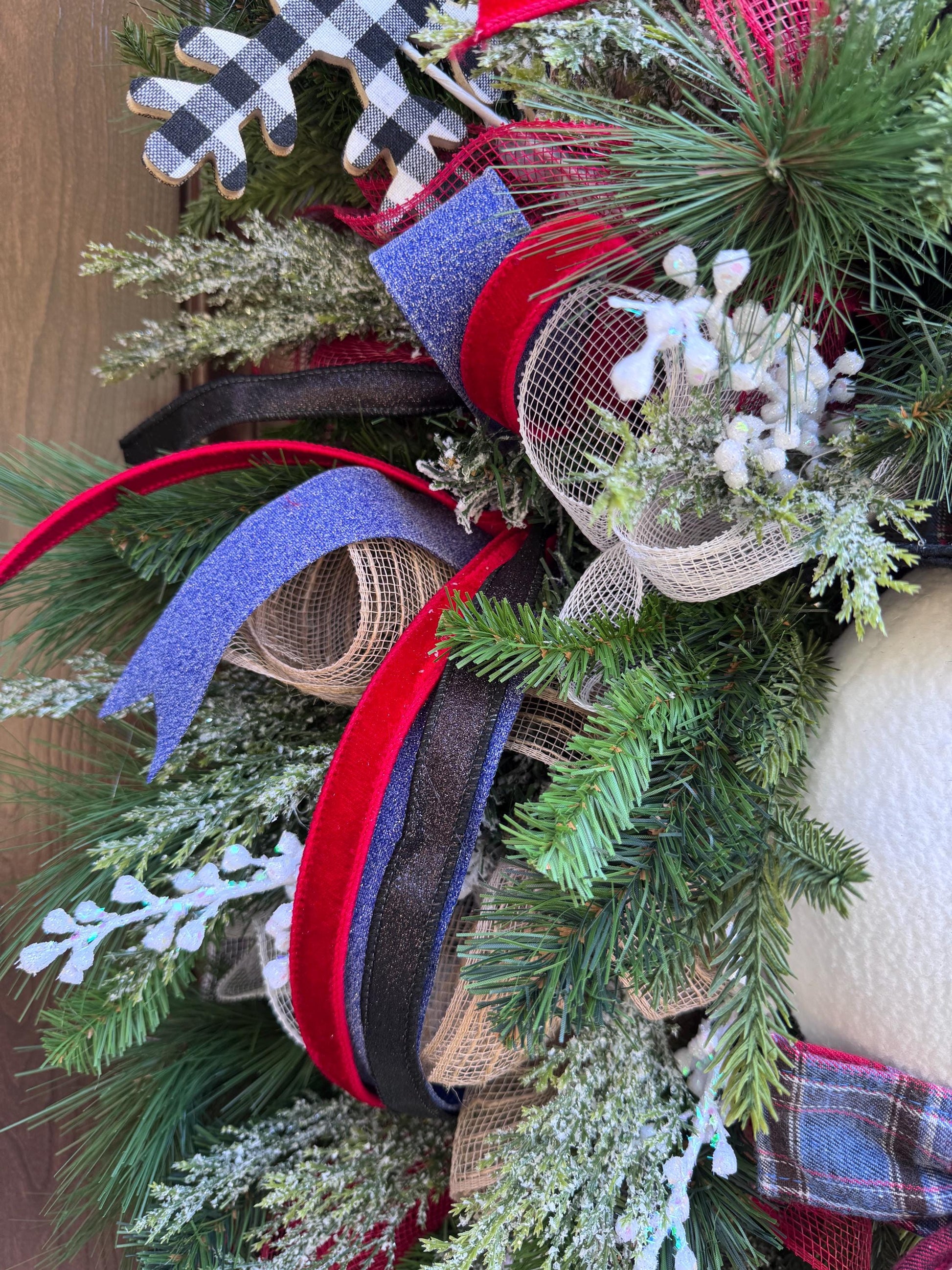 Snowman Christmas Wreath for Front Door, Winter Holiday Wreath with Top Hat, Farmhouse Christmas Decor, Snowman Wreath, Holiday Door Decor