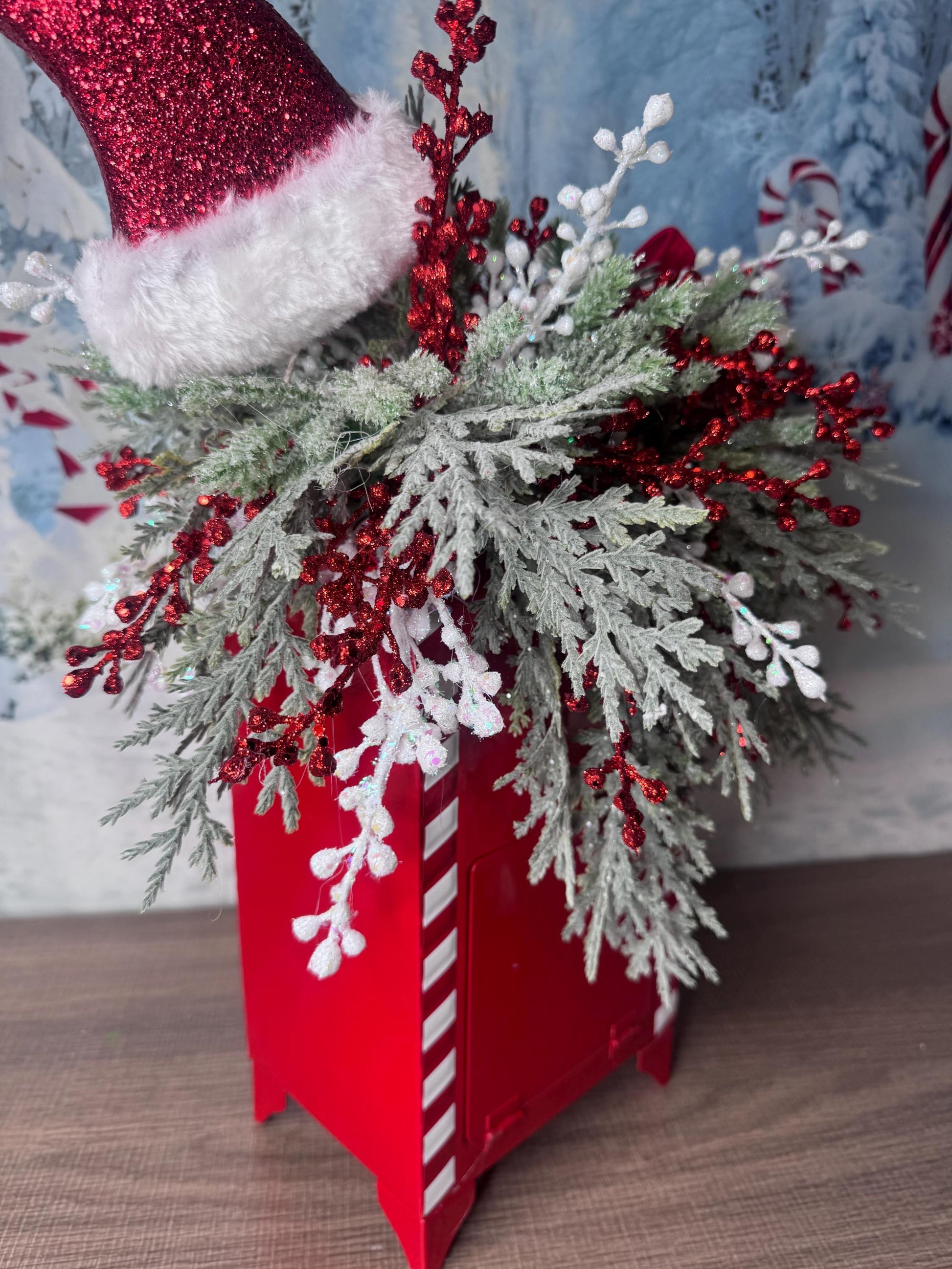 Letters to Santa Holiday Table Arrangement, Christmas Centerpiece or Mantle Decor, Traditional Christmas Greenery Office Decor