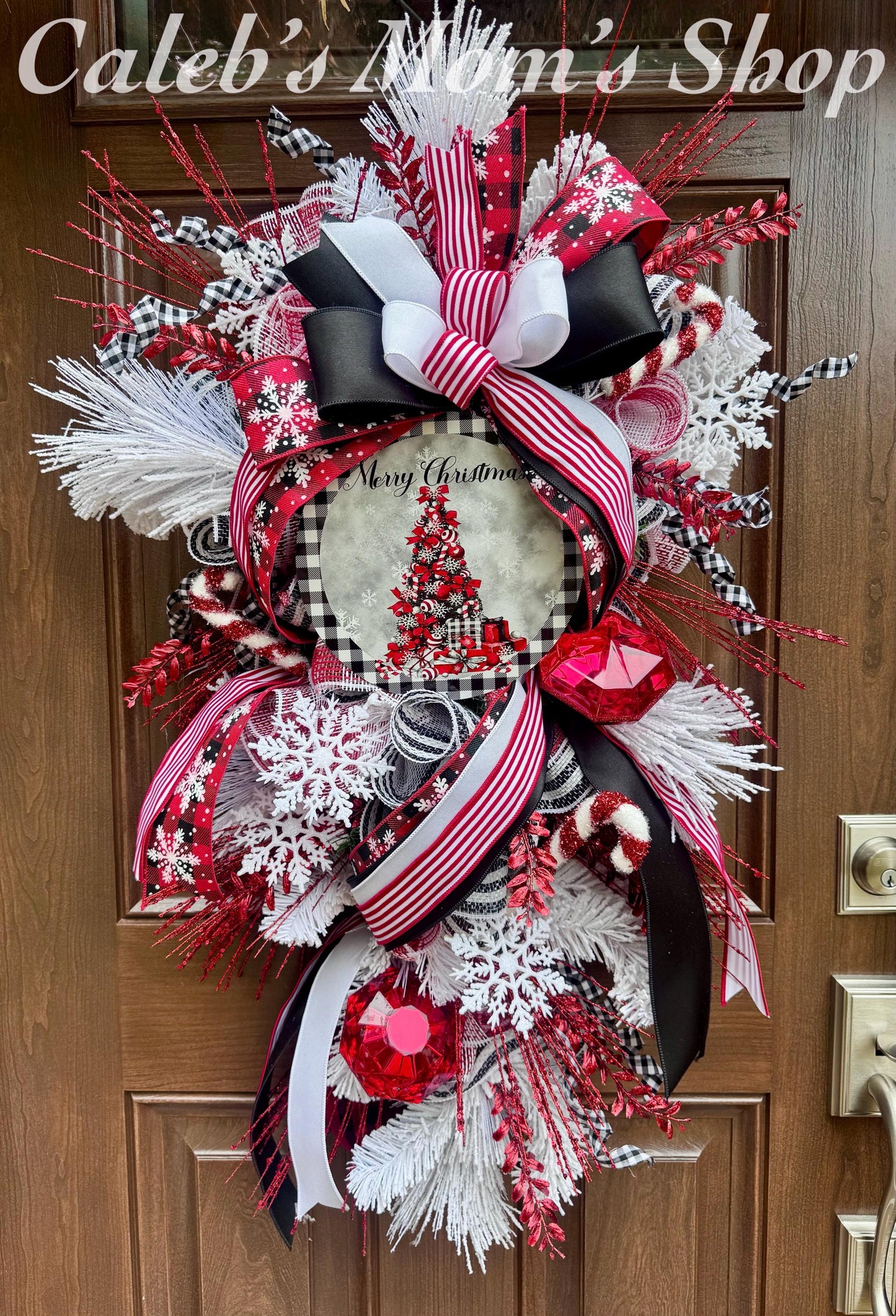 Glam Christmas and Winter Swag Wreath for Front Door, Traditional Luxury Jewel Home Decor for Porch or Indoor Office Holiday Wall Hanger