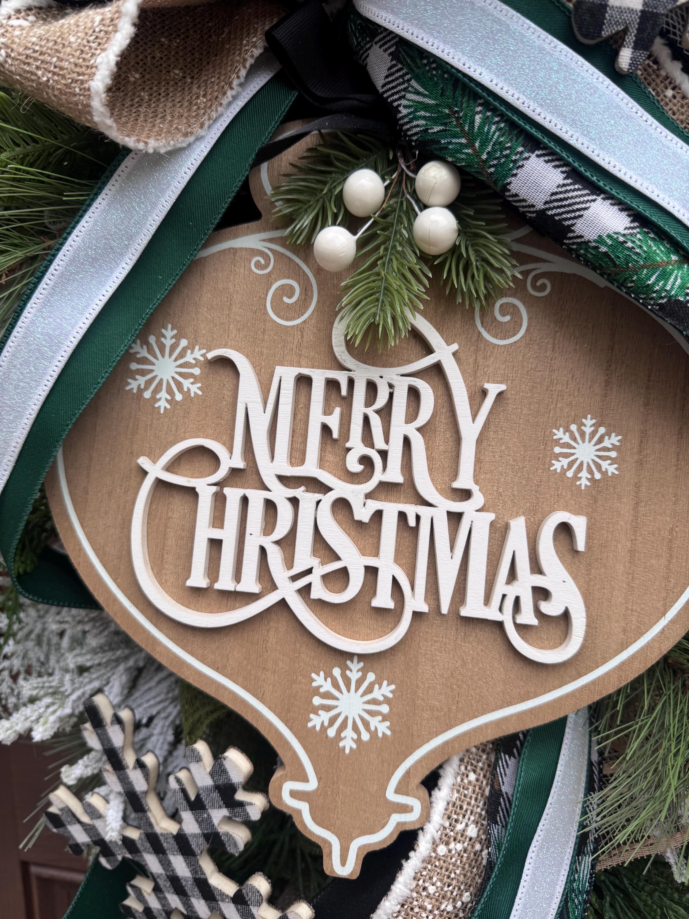 Rustic Woodland Christmas Swag | Neutral Merry Christmas Door