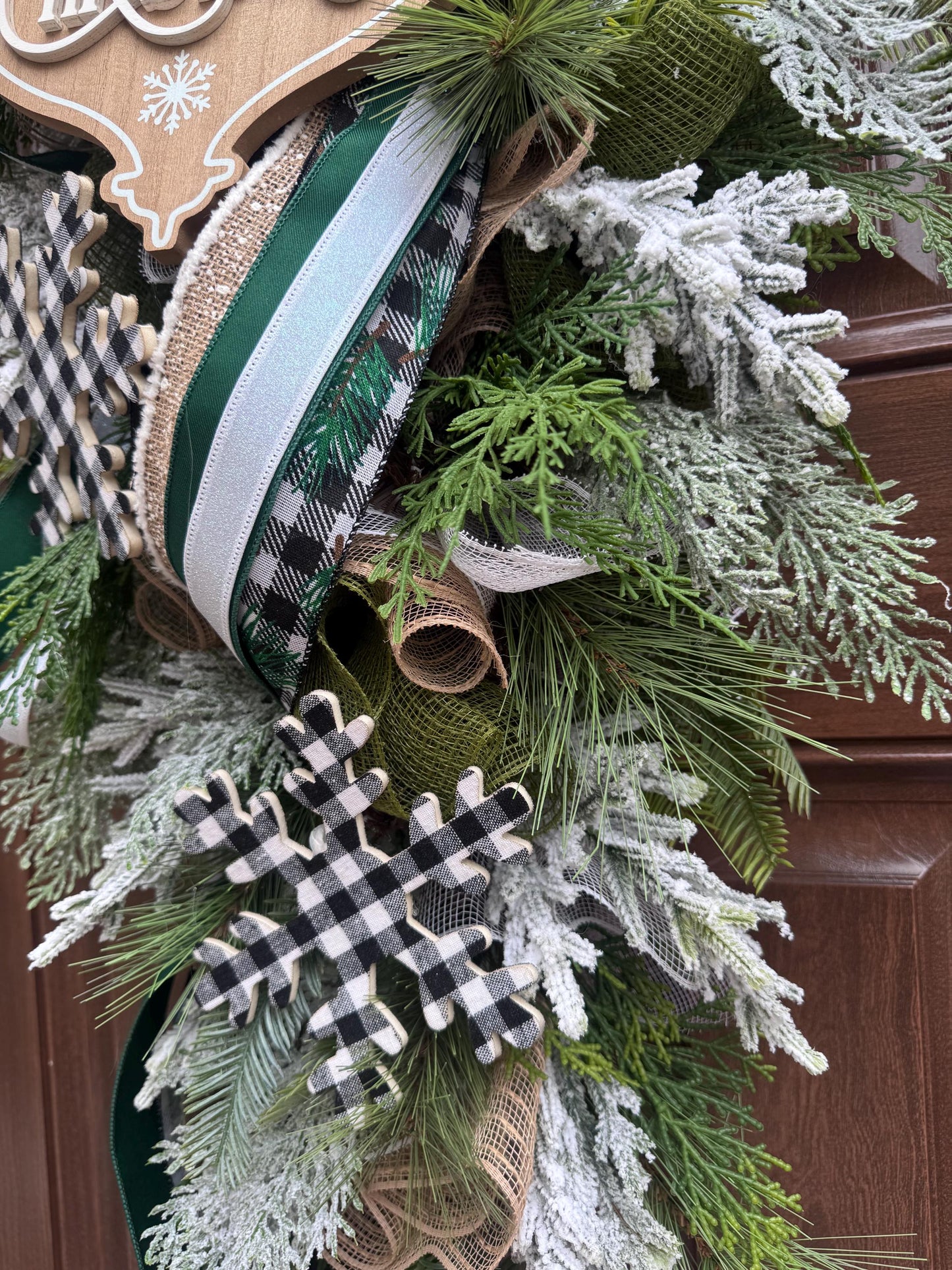 Woodland Merry Christmas Teardrop Swag Wreath Rustic Outdoor Porch Seasonal Holiday Decor for House or Gift Handmade Home Decor for Doors