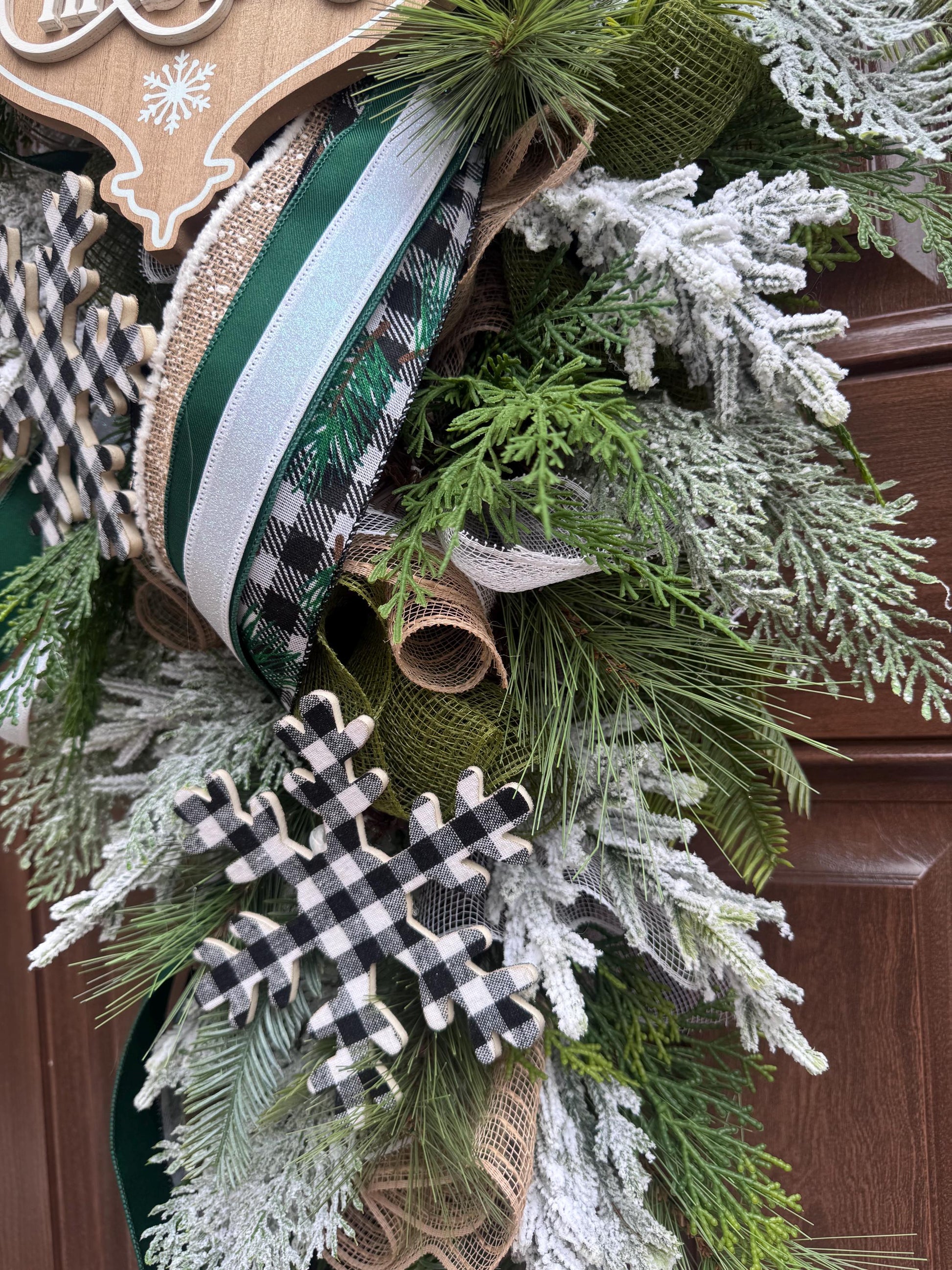 Woodland Merry Christmas Teardrop Swag Wreath Rustic Outdoor Porch Seasonal Holiday Decor for House or Gift Handmade Home Decor for Doors