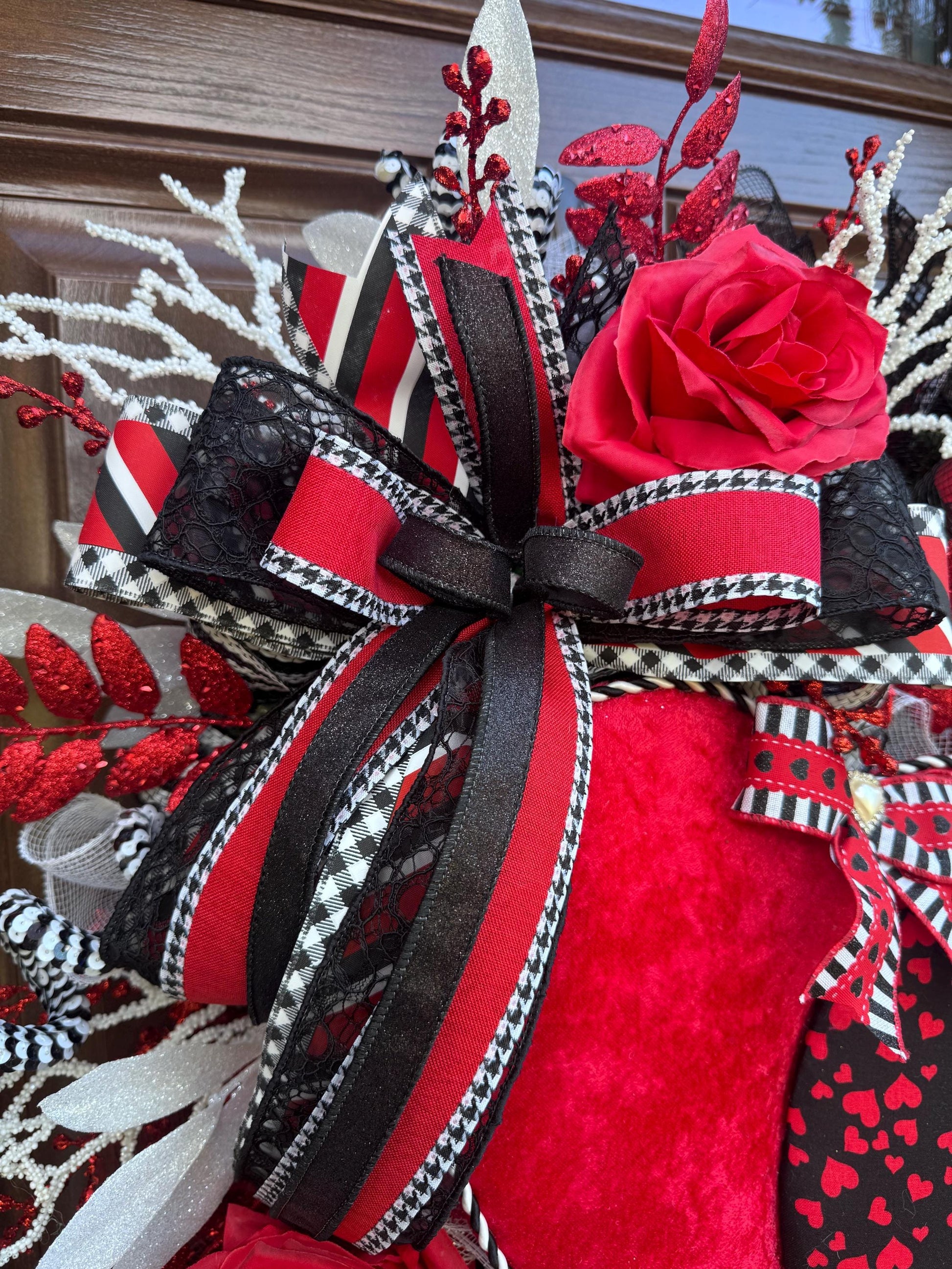 Large Heart Valentine Wreath for Front Door, Romantic Love Home Decor for Outdoor Porch or Indoor Office Hanging, Red Rose Wreath