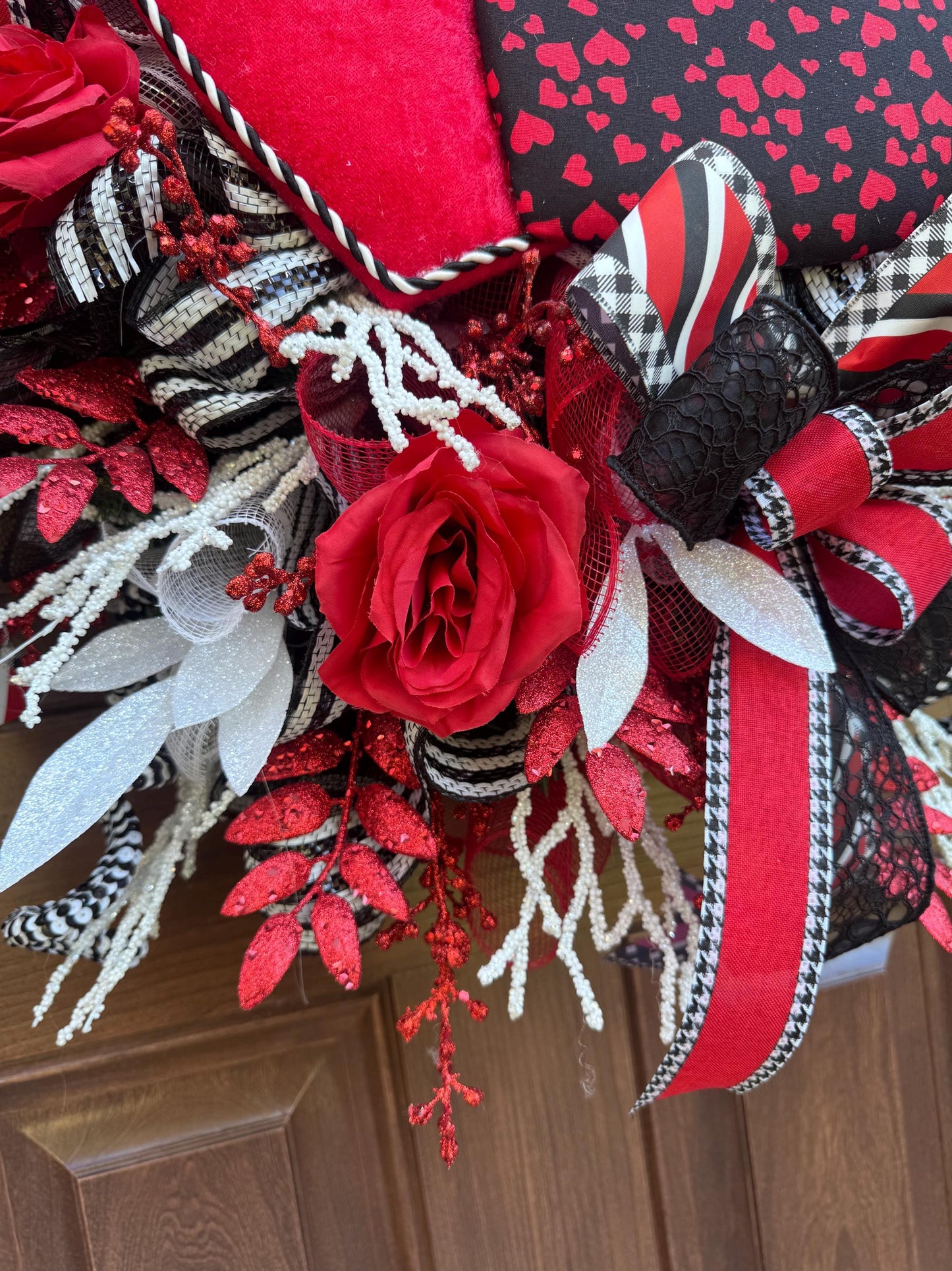 Large Heart Valentine Wreath for Front Door, Romantic Love Home Decor for Outdoor Porch or Indoor Office Hanging, Red Rose Wreath