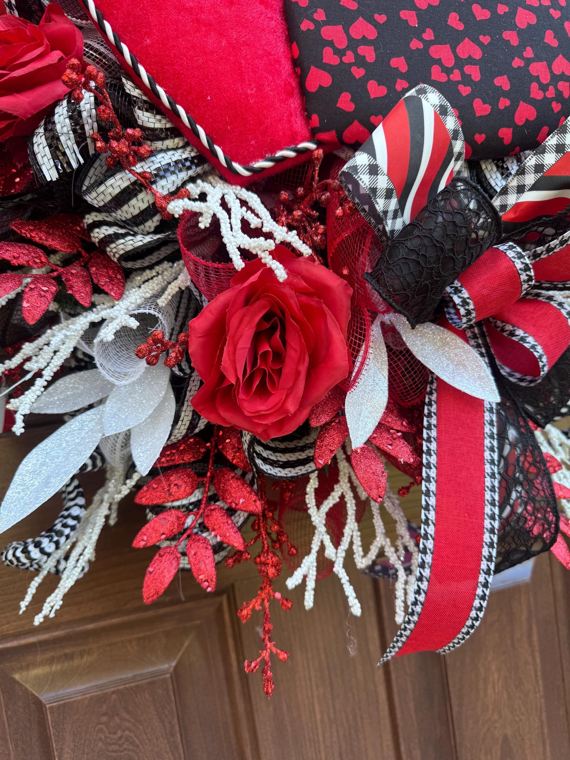 Large Heart Valentine Wreath for Front Door, Romantic Love Home Decor for Outdoor Porch or Indoor Office Hanging, Red Rose Wreath