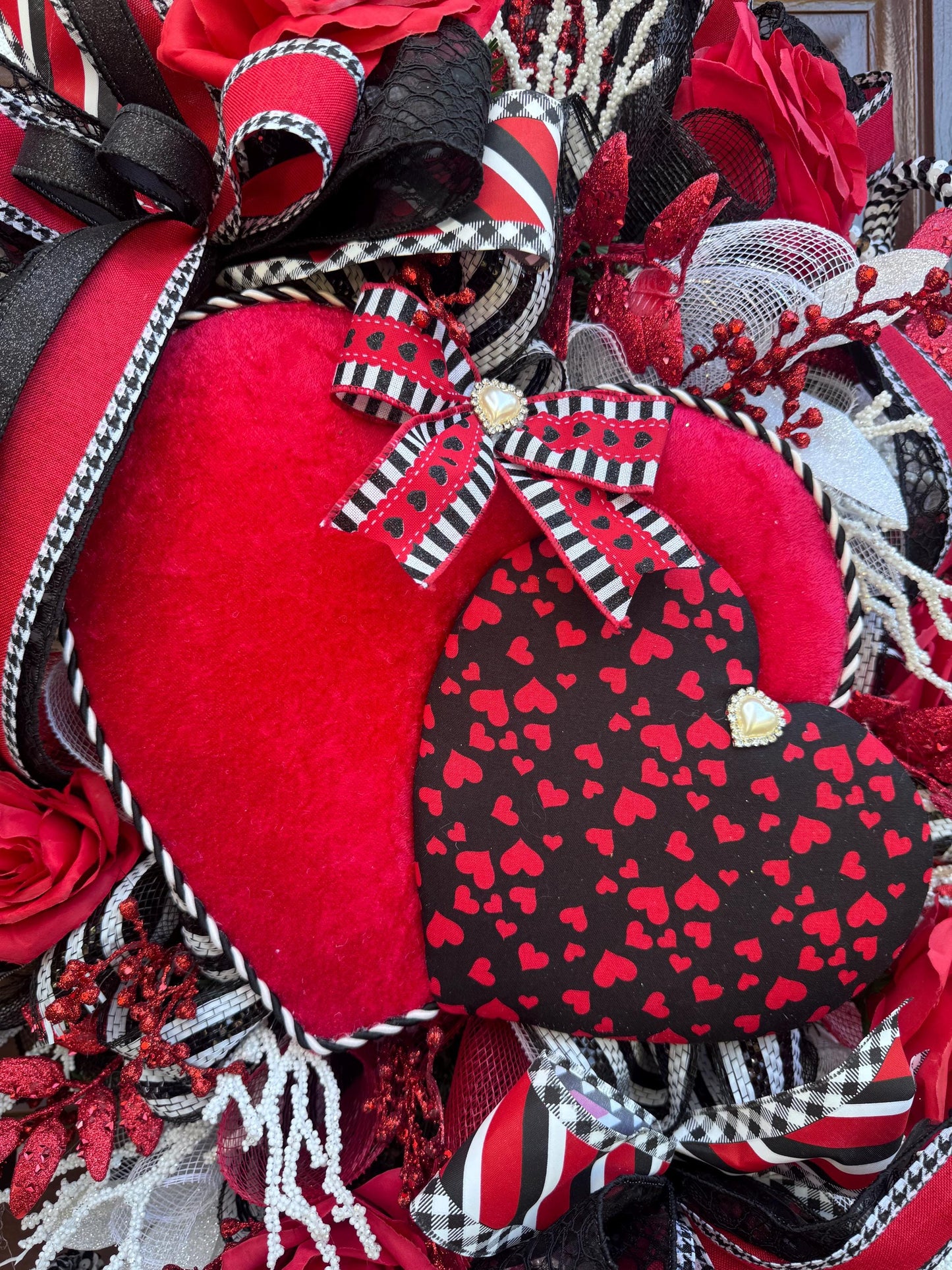 Large Heart Valentine Wreath for Front Door, Romantic Love Home Decor for Outdoor Porch or Indoor Office Hanging, Red Rose Wreath