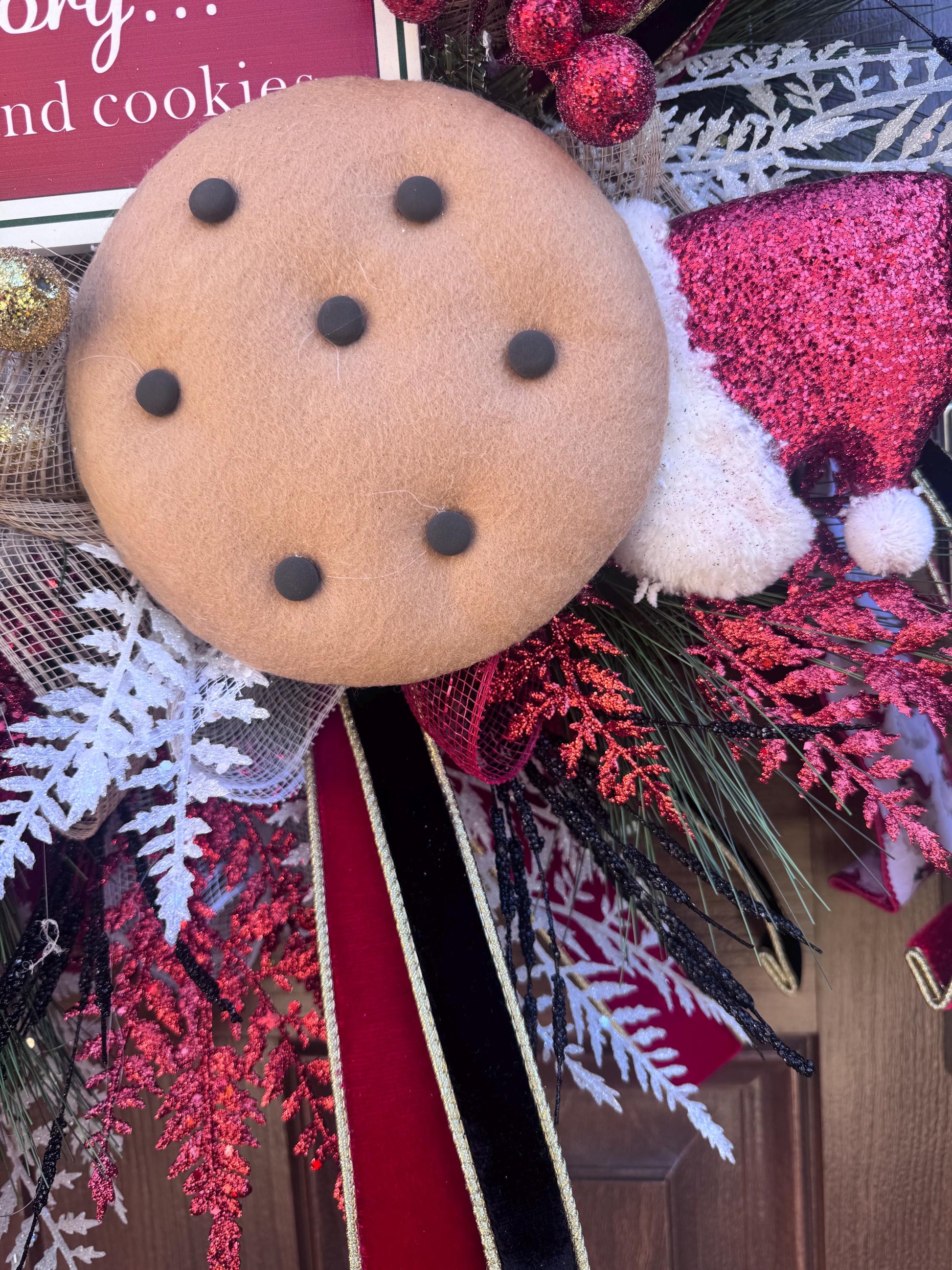 Dear Santa Christmas Wreath | Milk and Cookies Holiday Door Decor | Santa Themed Wreath | Red and Gold Christmas Front Door Decoration