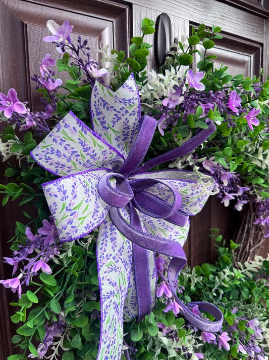 Lilac Floral Grapevine Wreath, Spring Summer Home Decor for Outdoor Porch or Indoor Office Wall Hanging, Gift for Her Mothers Day Gift