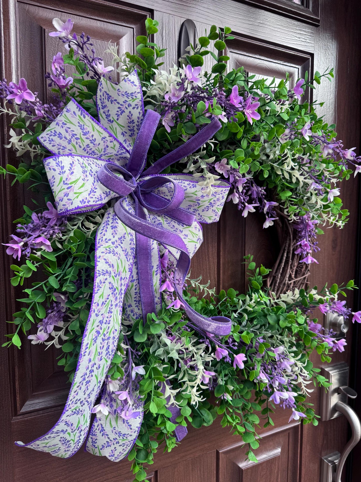 Lilac Floral Grapevine Wreath, Spring Summer Home Decor for Outdoor Porch or Indoor Office Wall Hanging, Gift for Her Mothers Day Gift