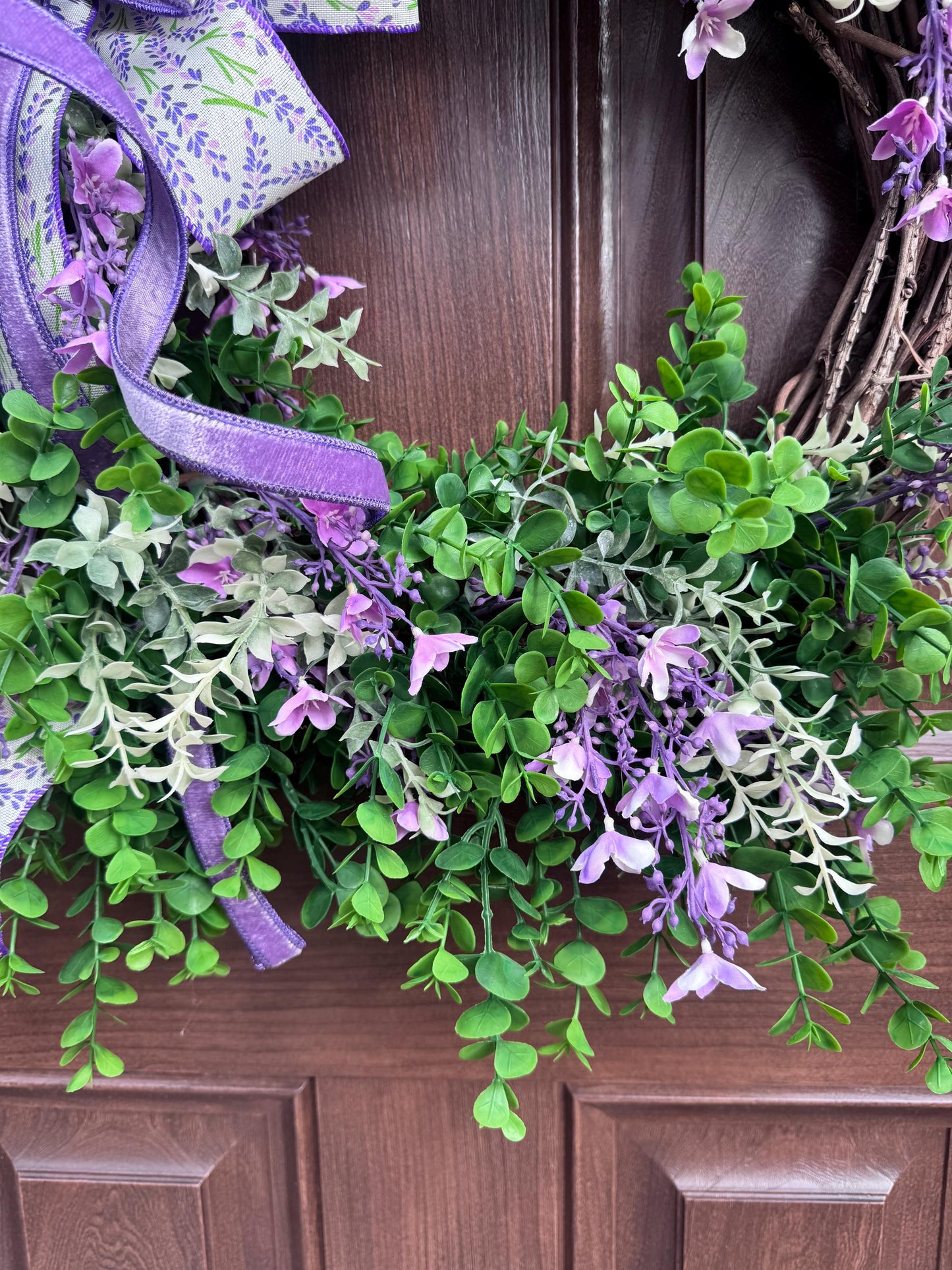 Lilac Floral Grapevine Wreath, Spring Summer Home Decor for Outdoor Porch or Indoor Office Wall Hanging, Gift for Her Mothers Day Gift